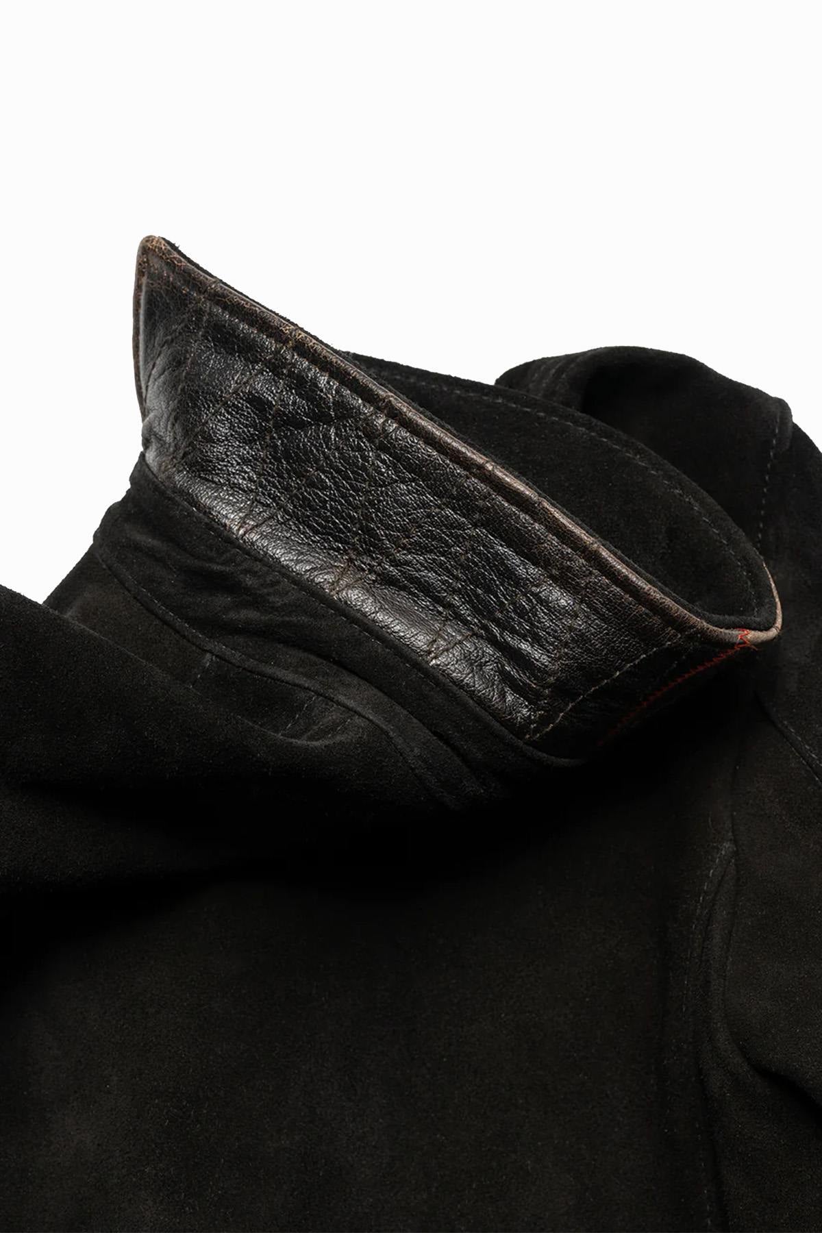 Black leather work jacket with velvet look - Image n°7