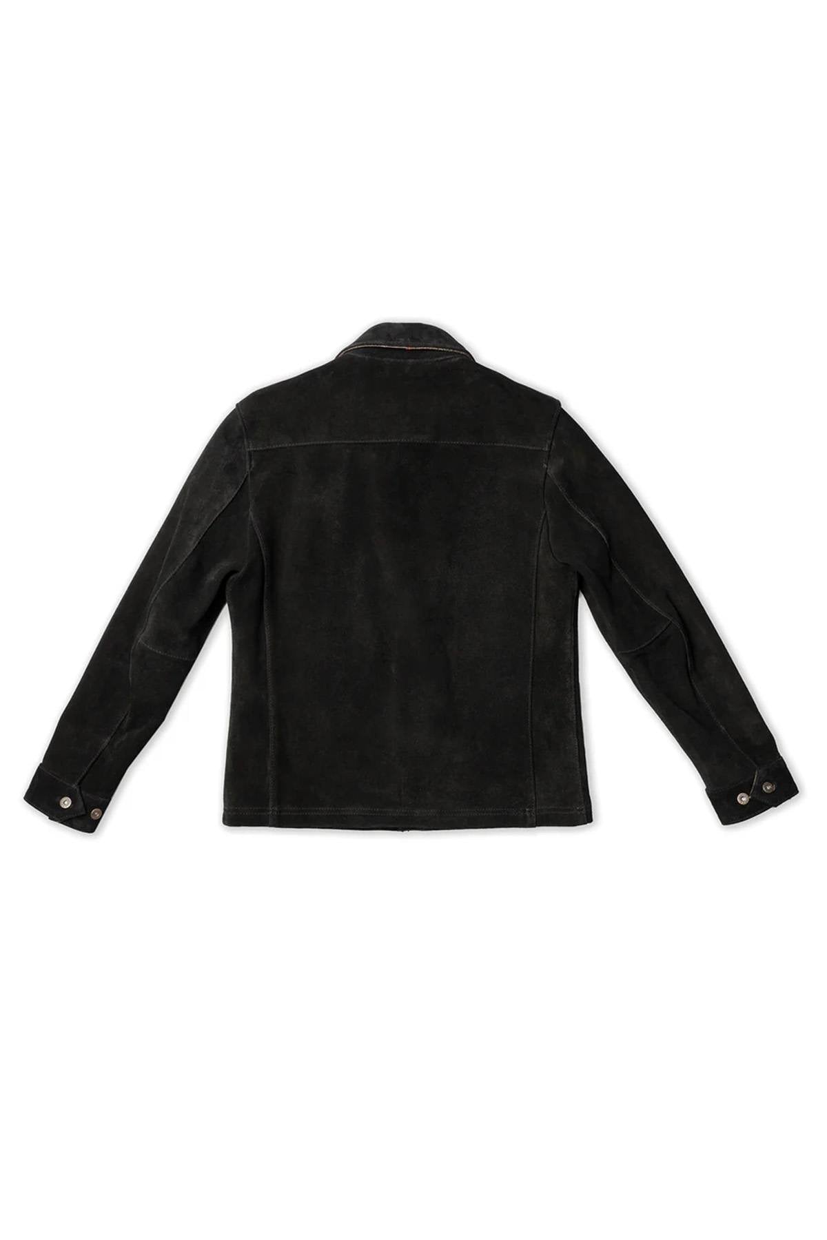 Black leather work jacket with velvet look - Image n°13