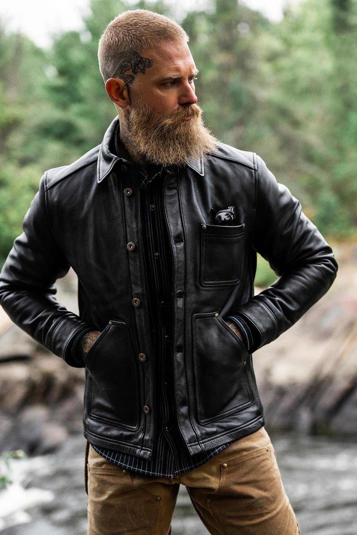 Black nappa leather work jacket - Image n°1