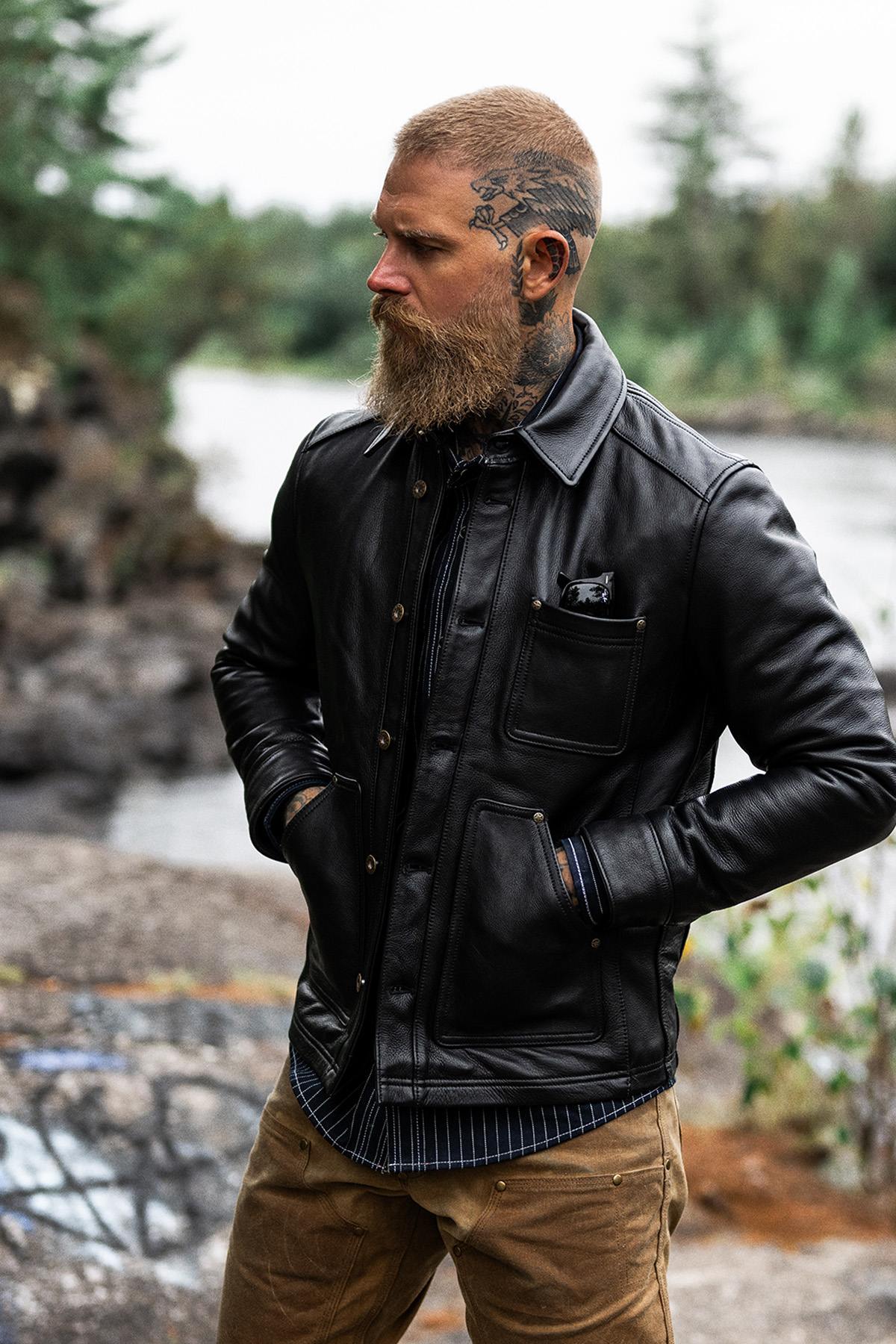 Black nappa leather work jacket - Image n°12