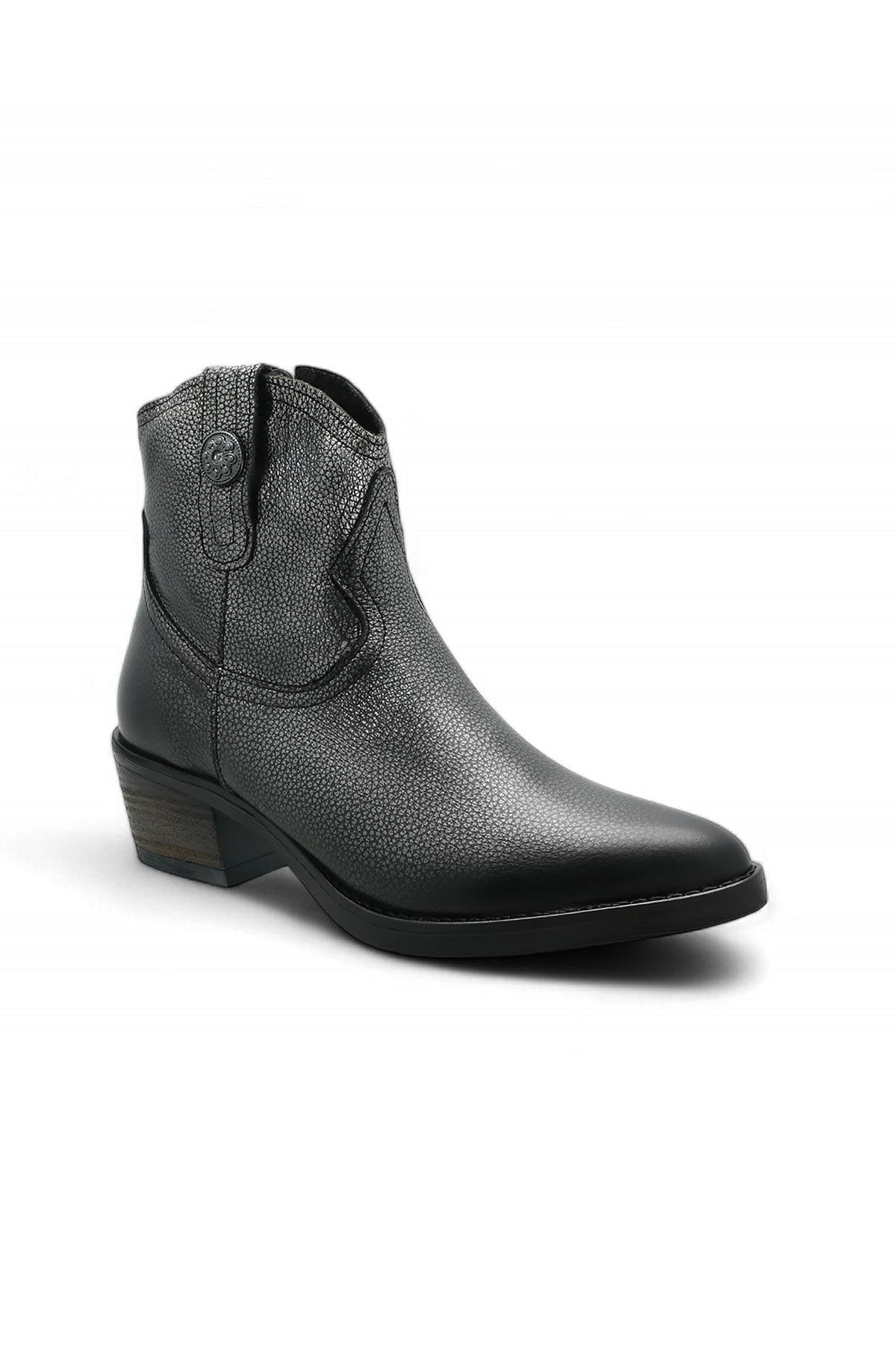 Black and silver leather ankle boots for women - Image n°1