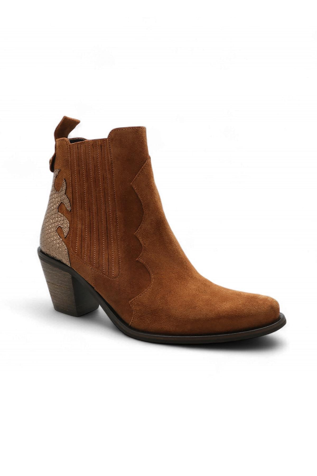 Suede leather wedge ankle boots with leather inserts - Image n°1