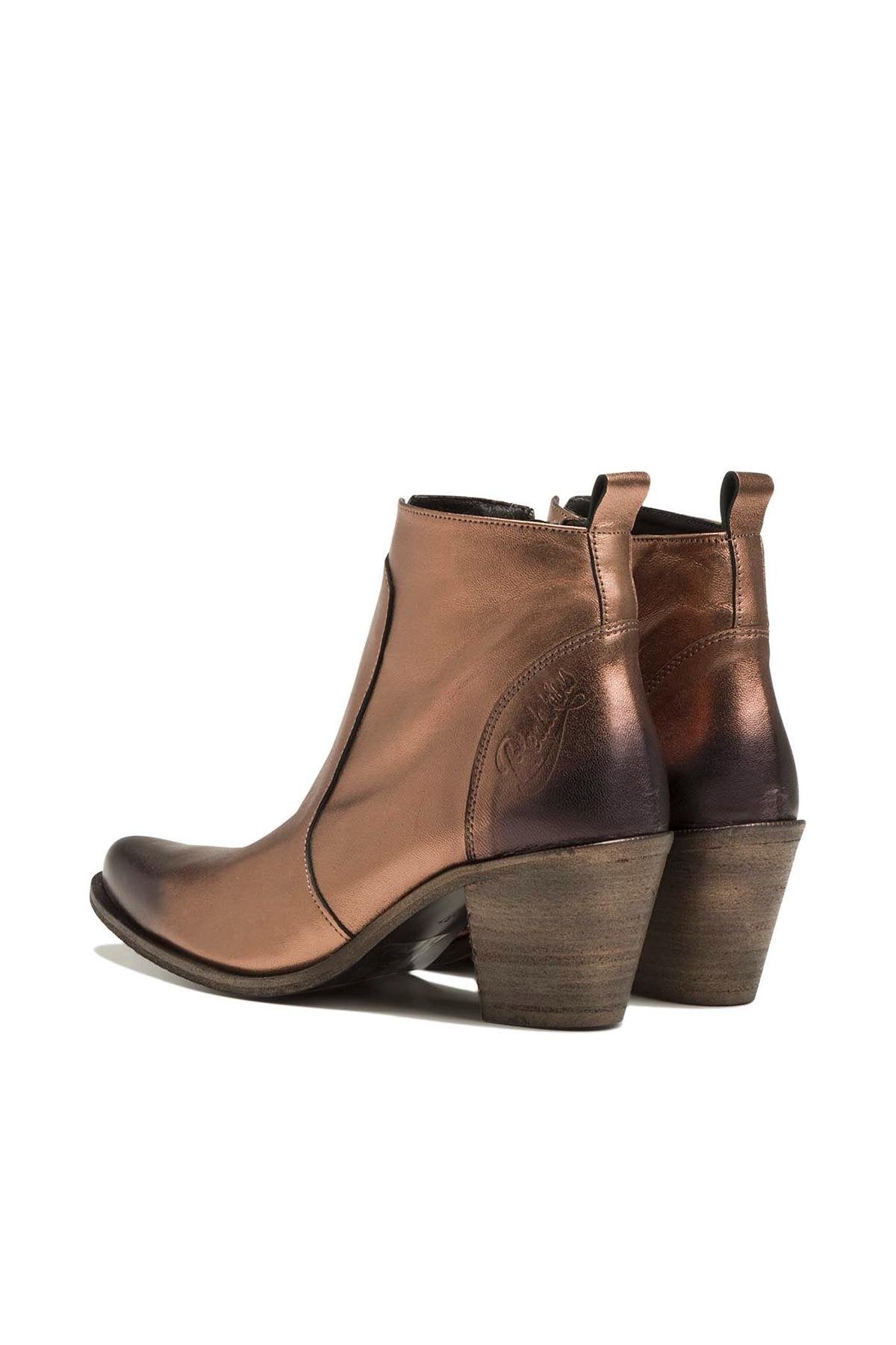 Bronze-colored laminated leather ankle boots - Image n°3