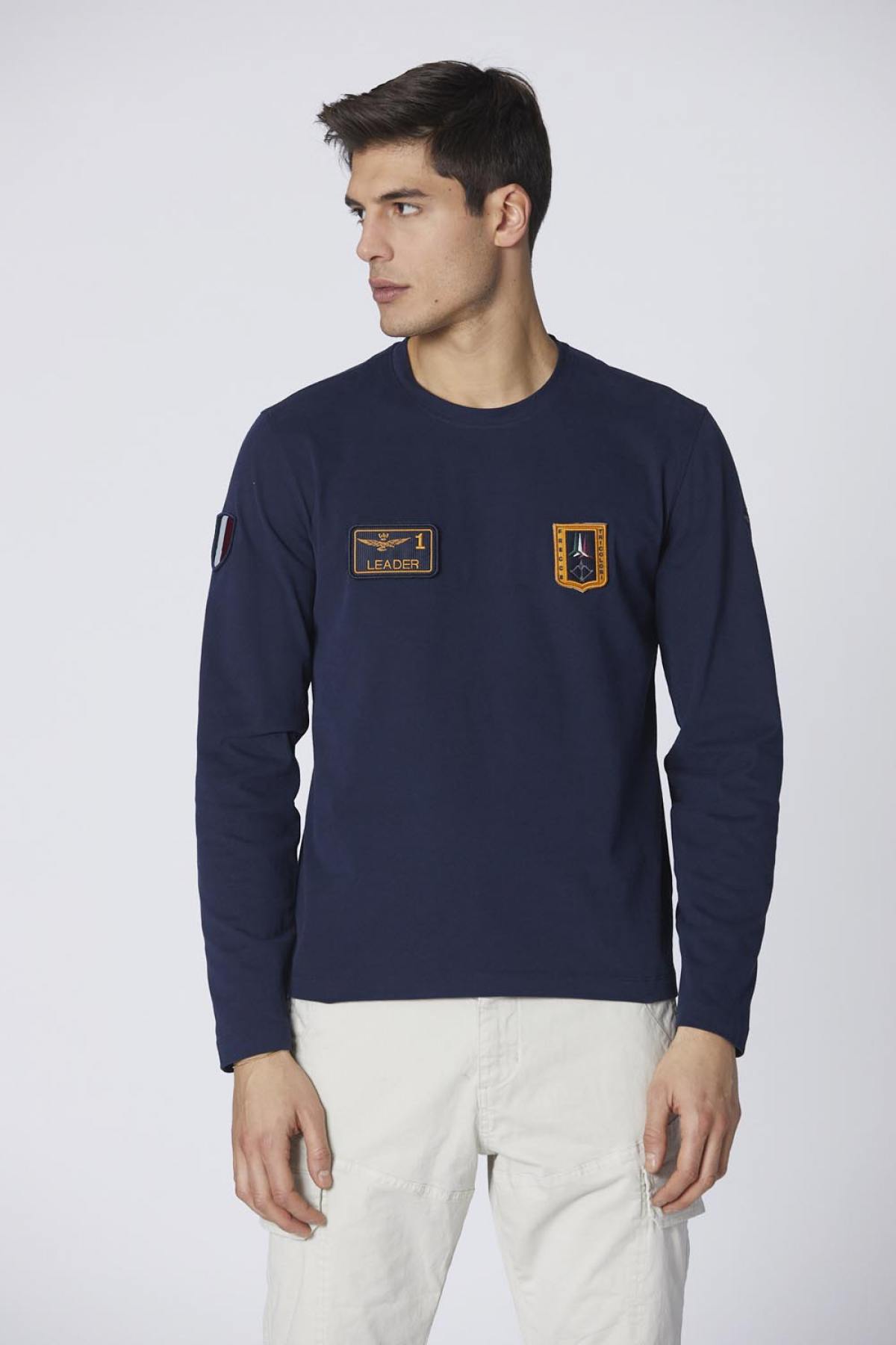 Dark blue long sleeve t-shirt with Frecce Tricolori patches - Image n°1