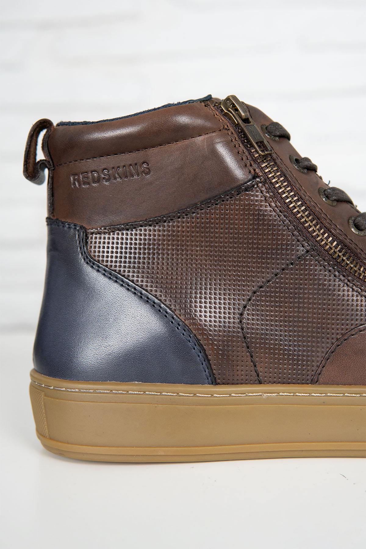 Chestnut and navy leather high-top sneakers - Image n°4