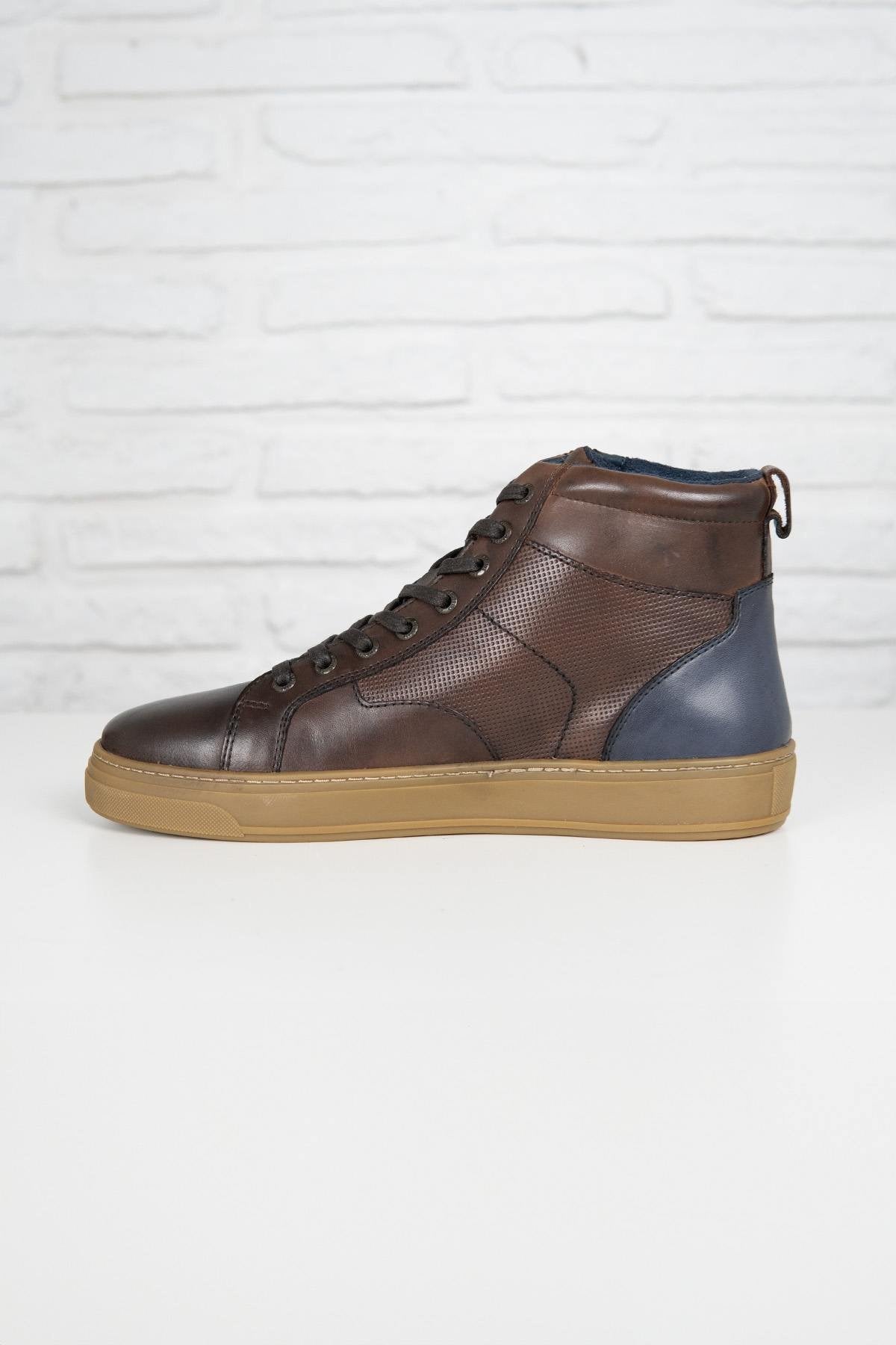 Chestnut and navy leather high-top sneakers - Image n°6