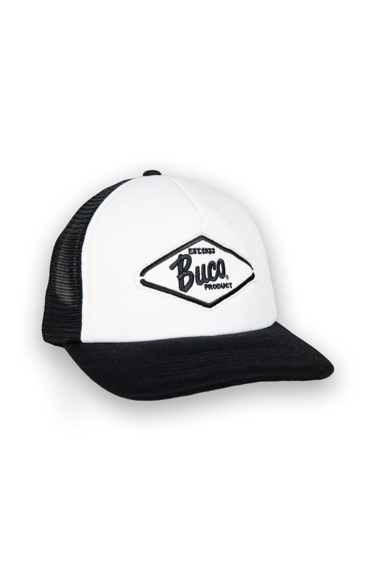 White and black trucker cap with white and black diamond logo - Image n°1