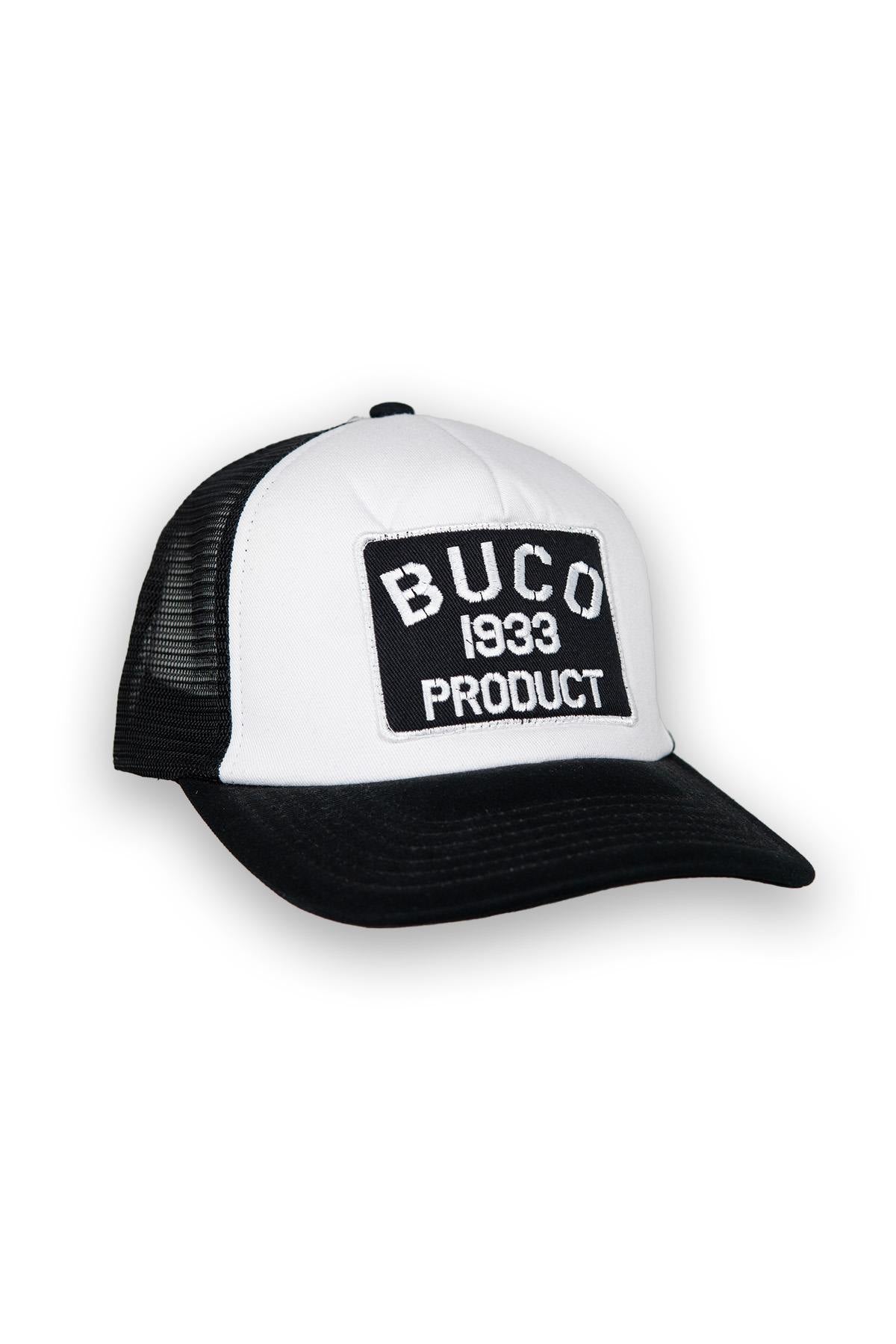 White and black trucker cap with black and white Product logo - Image n°1