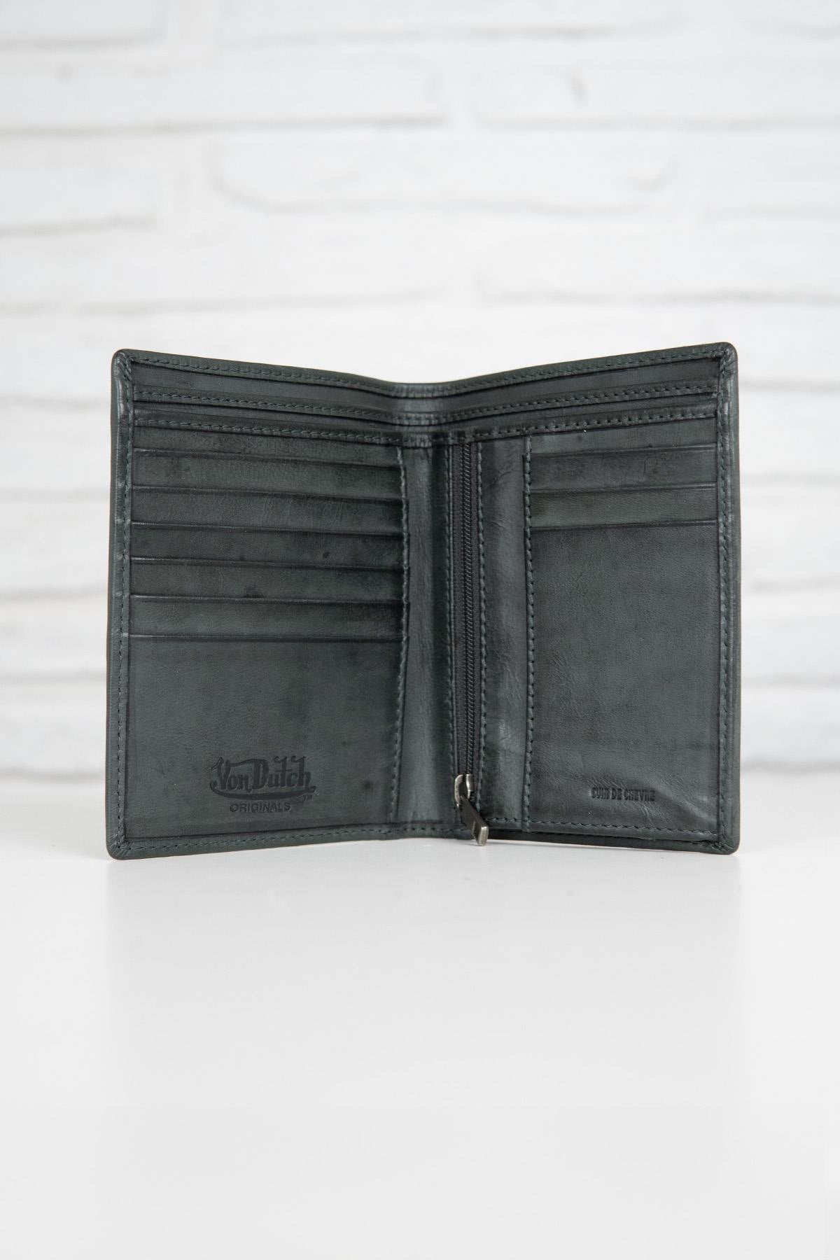 Khaki leather wallet with embossed logo - Image n°2