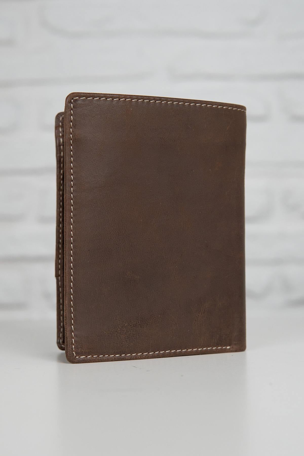 Brown leather wallet with denim corner - Image n°3