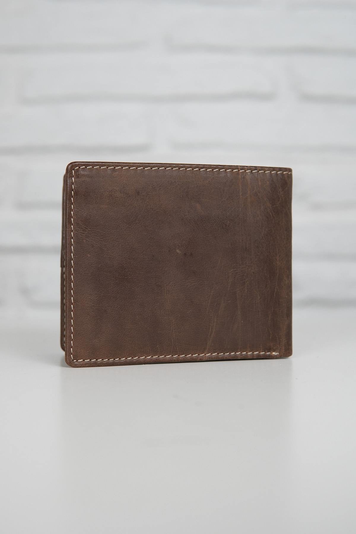 Brown leather wallet with denim corner - Image n°3