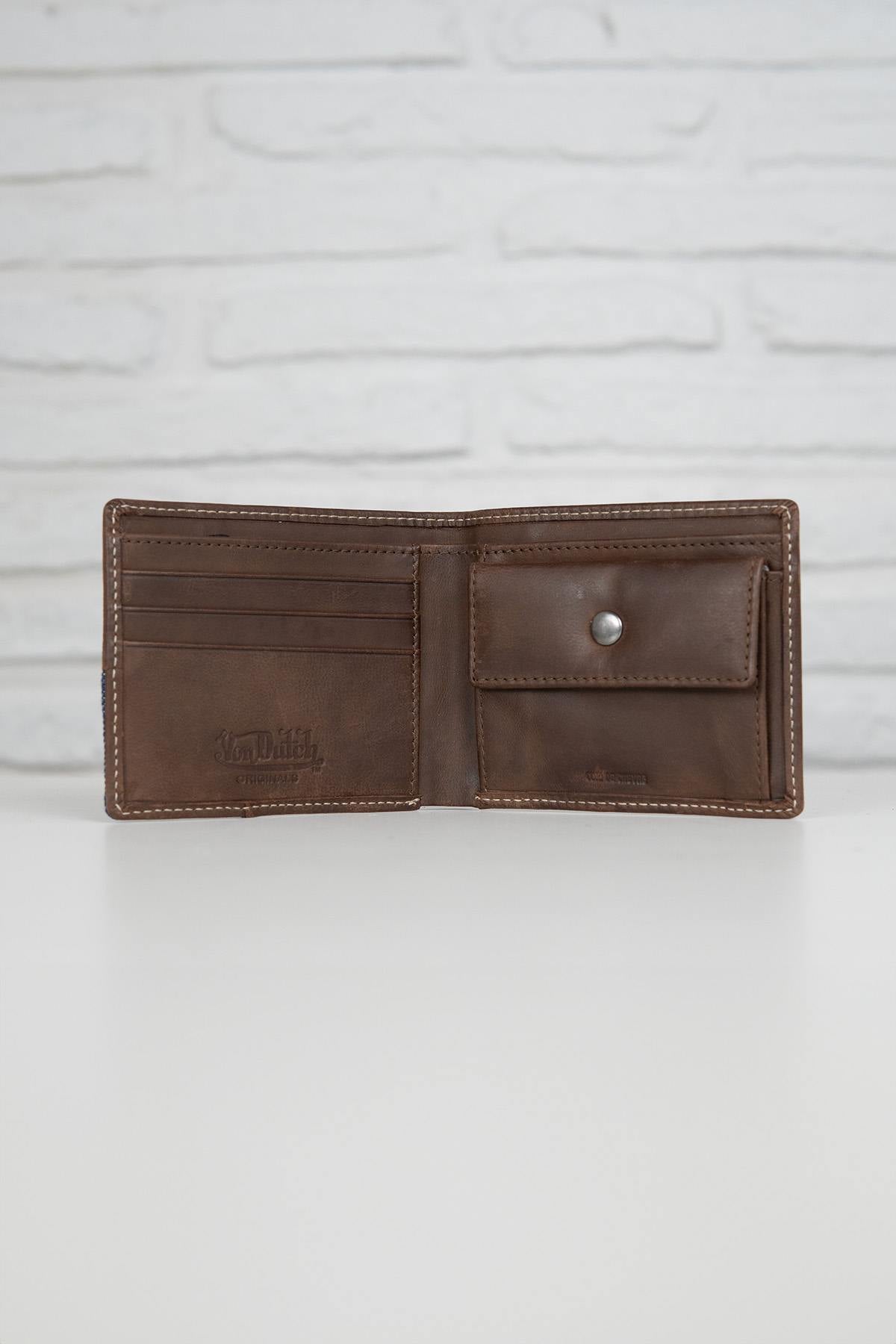 Brown leather wallet with denim corner - Image n°2