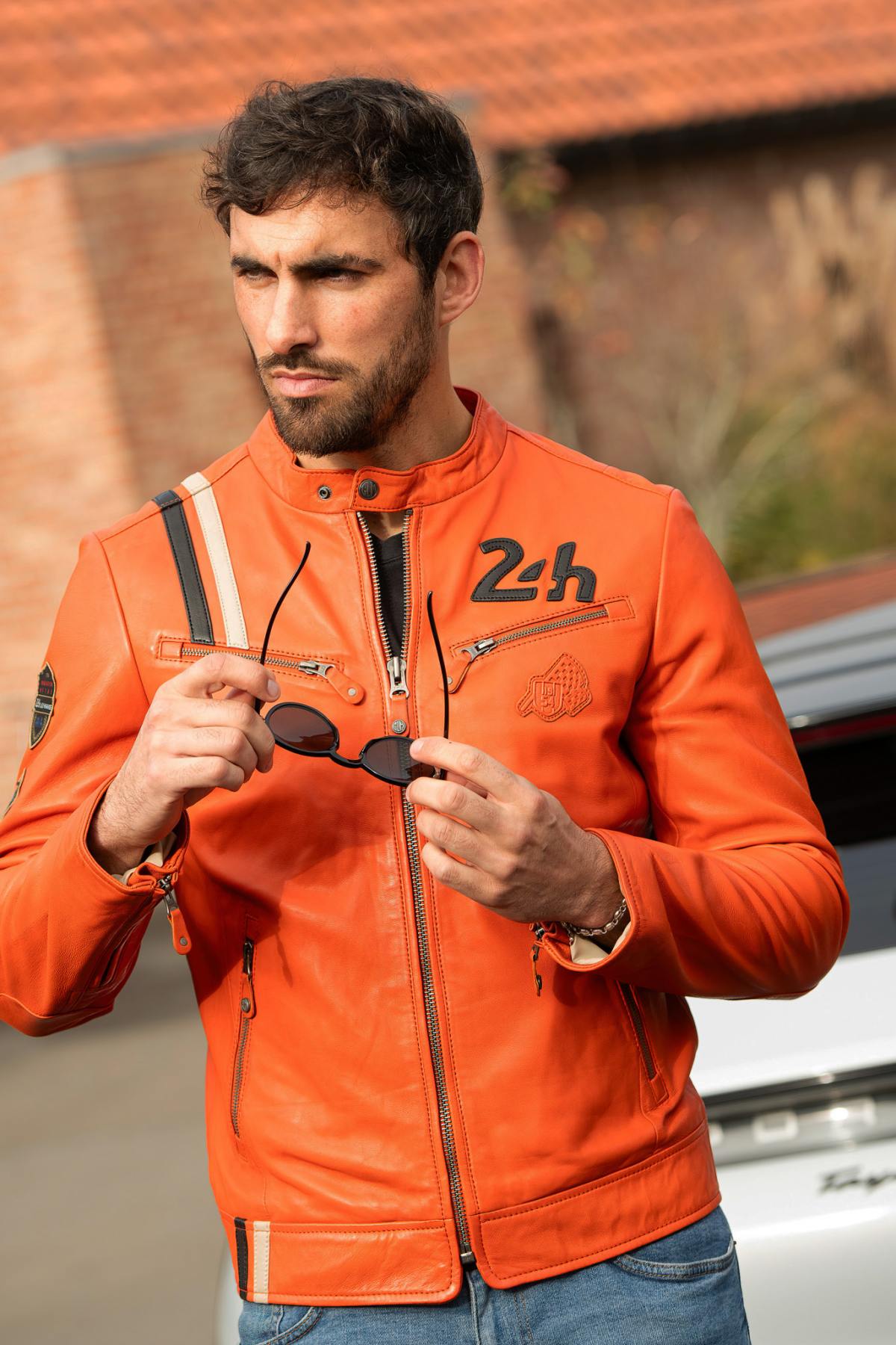 24h Le Mans orange leather racing jacket - Image n°5