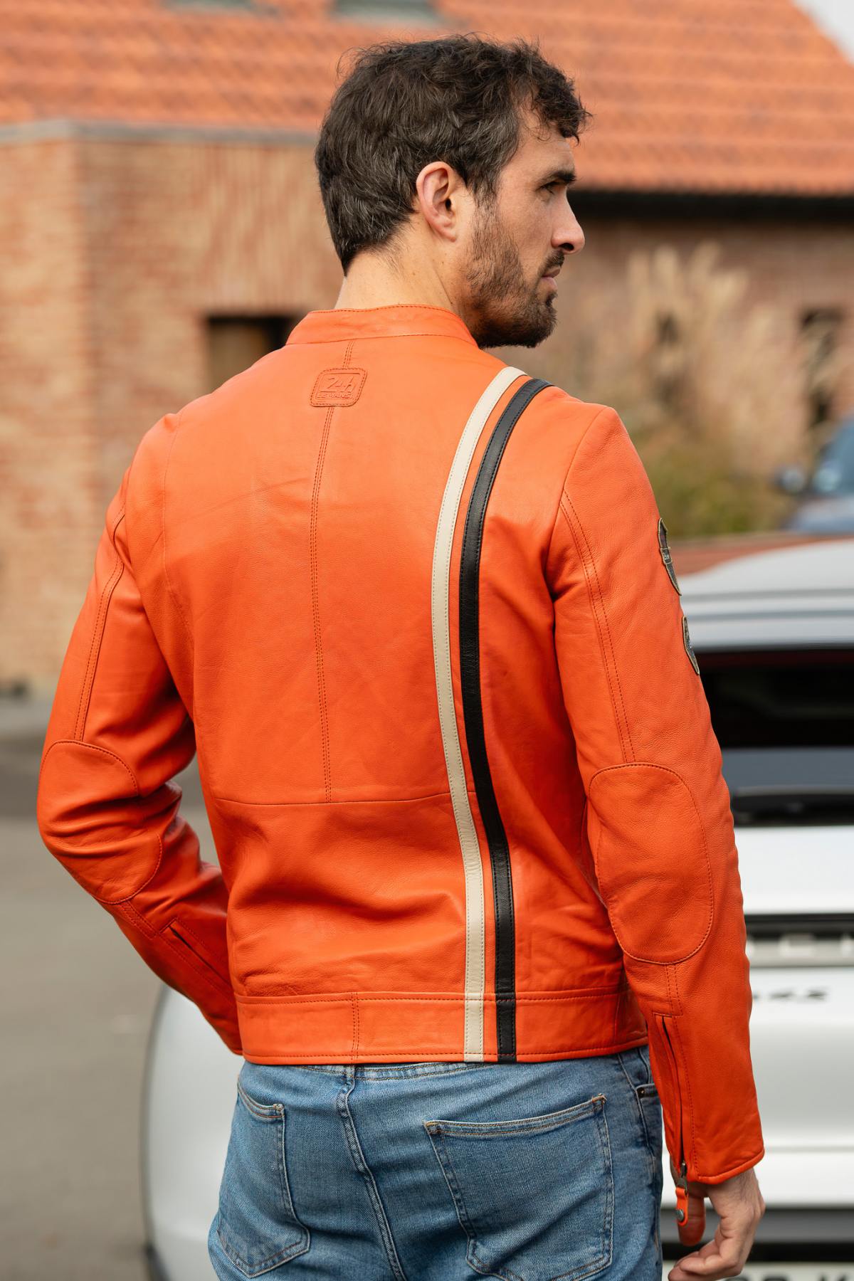 24h Le Mans orange leather racing jacket - Image n°2