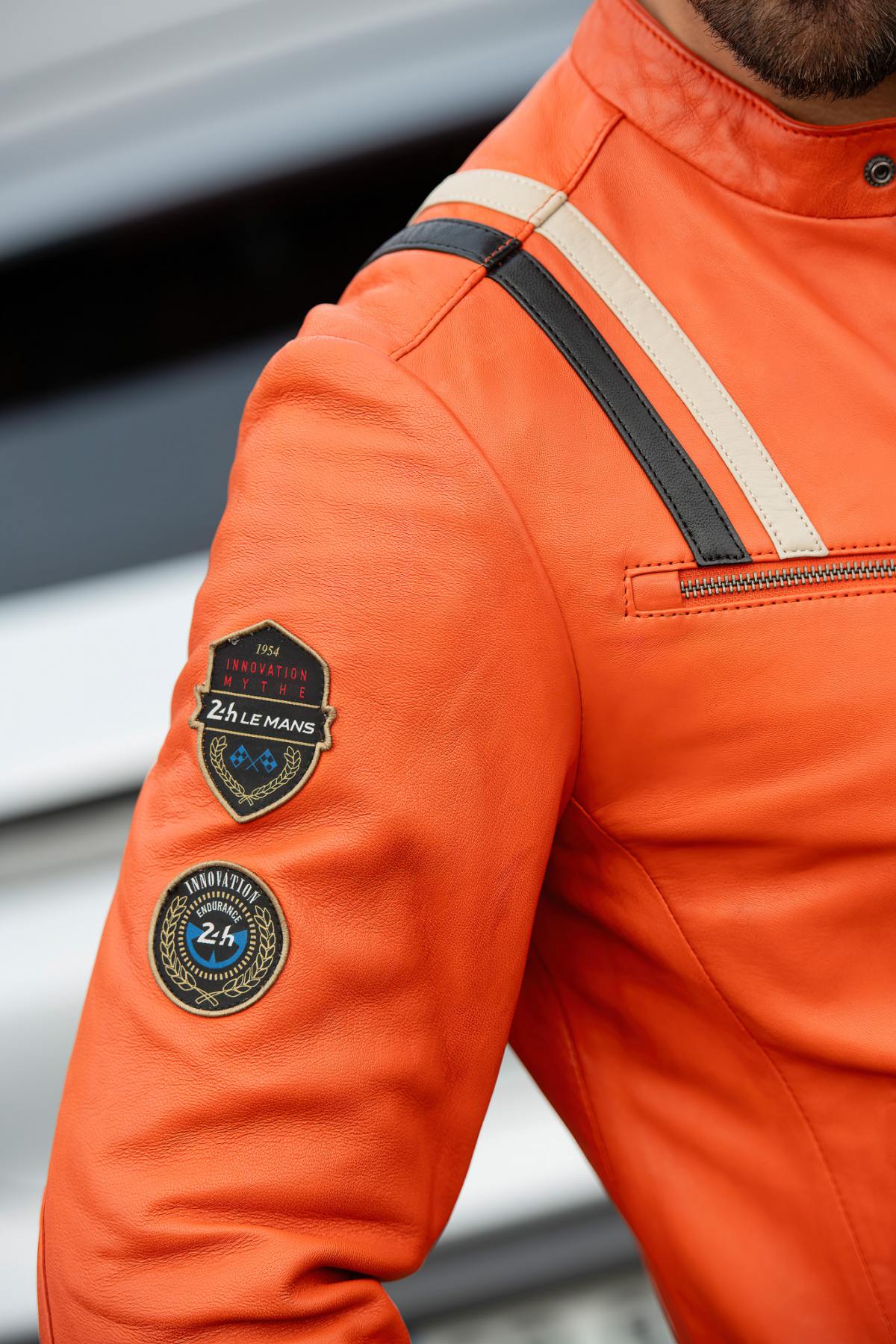 24h Le Mans orange leather racing jacket - Image n°3