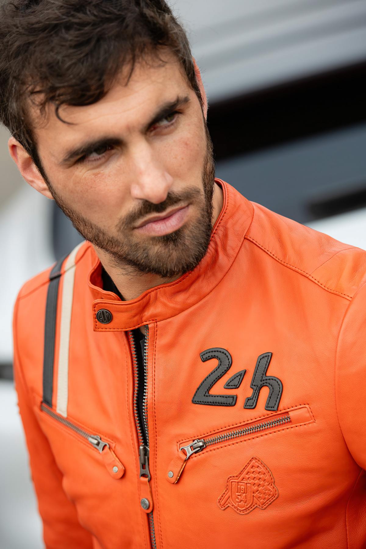 24h Le Mans orange leather racing jacket - Image n°4