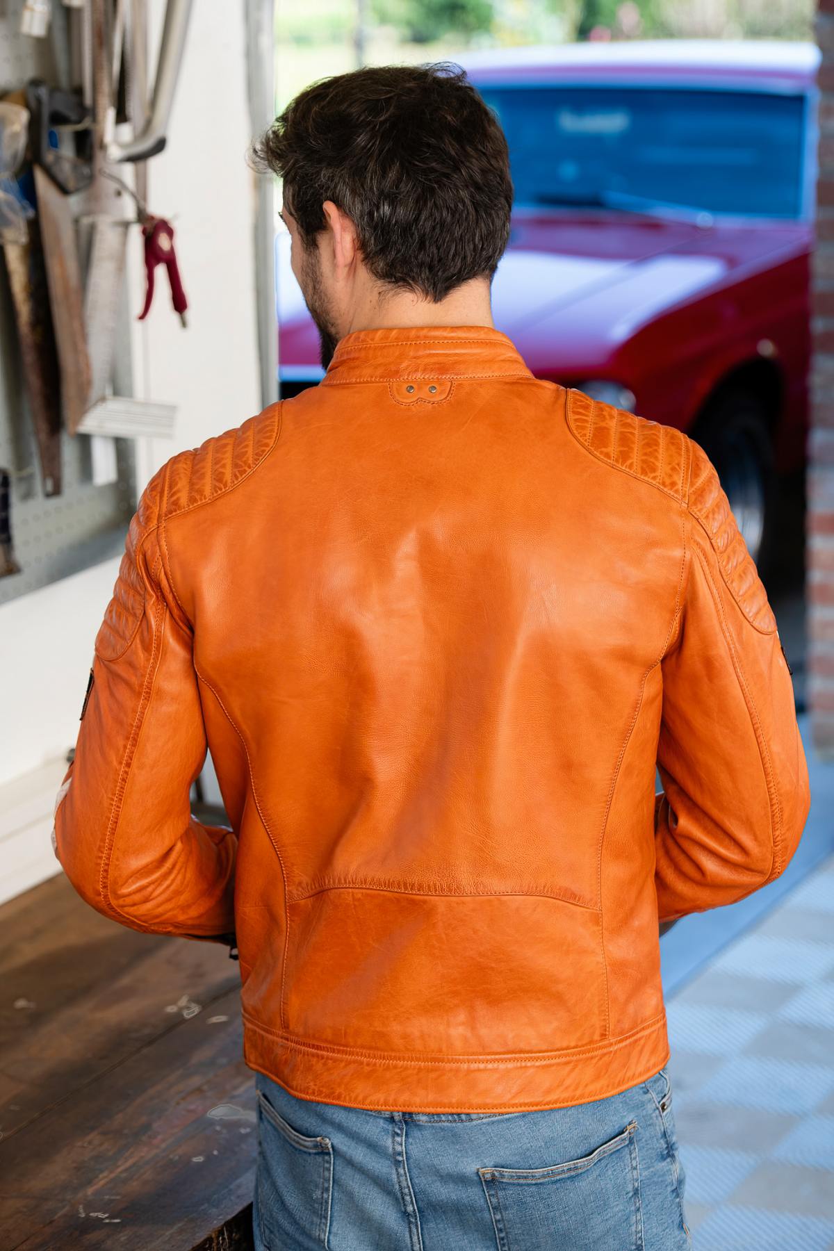 Vintage orange racing leather jacket - Image n°5