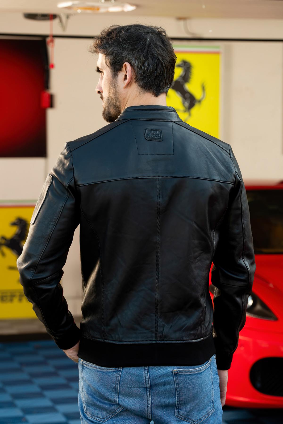 Black leather jacket with biker collar 24h Le Mans - Image n°3