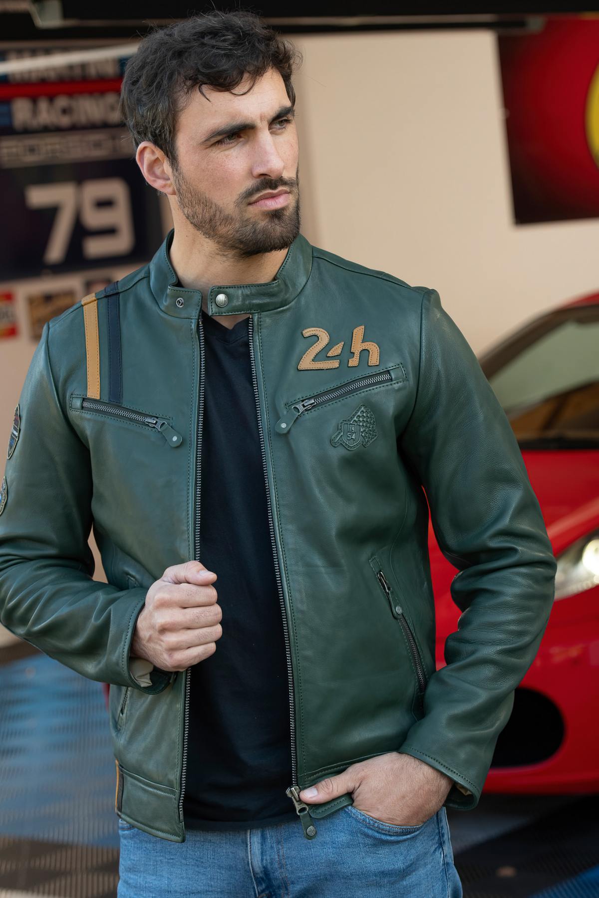 24h Le Mans green leather racing jacket - Image n°1