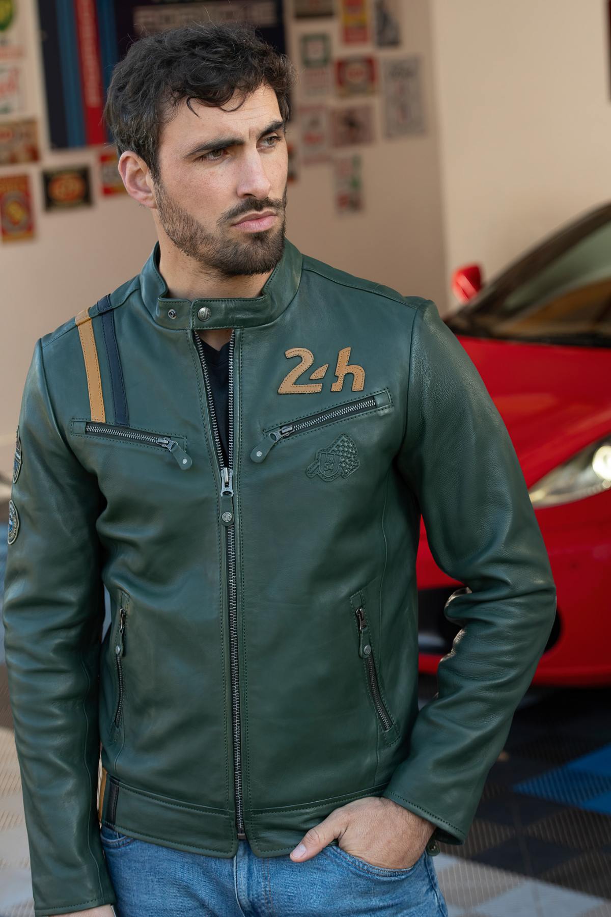 24h Le Mans green leather racing jacket - Image n°3