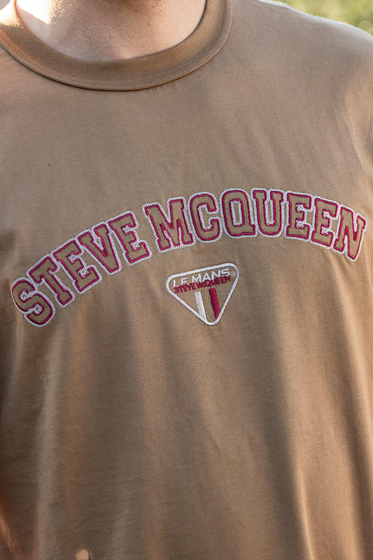 Tobacco colored t-shirt with Steve McQueen embroidery - Image n°2