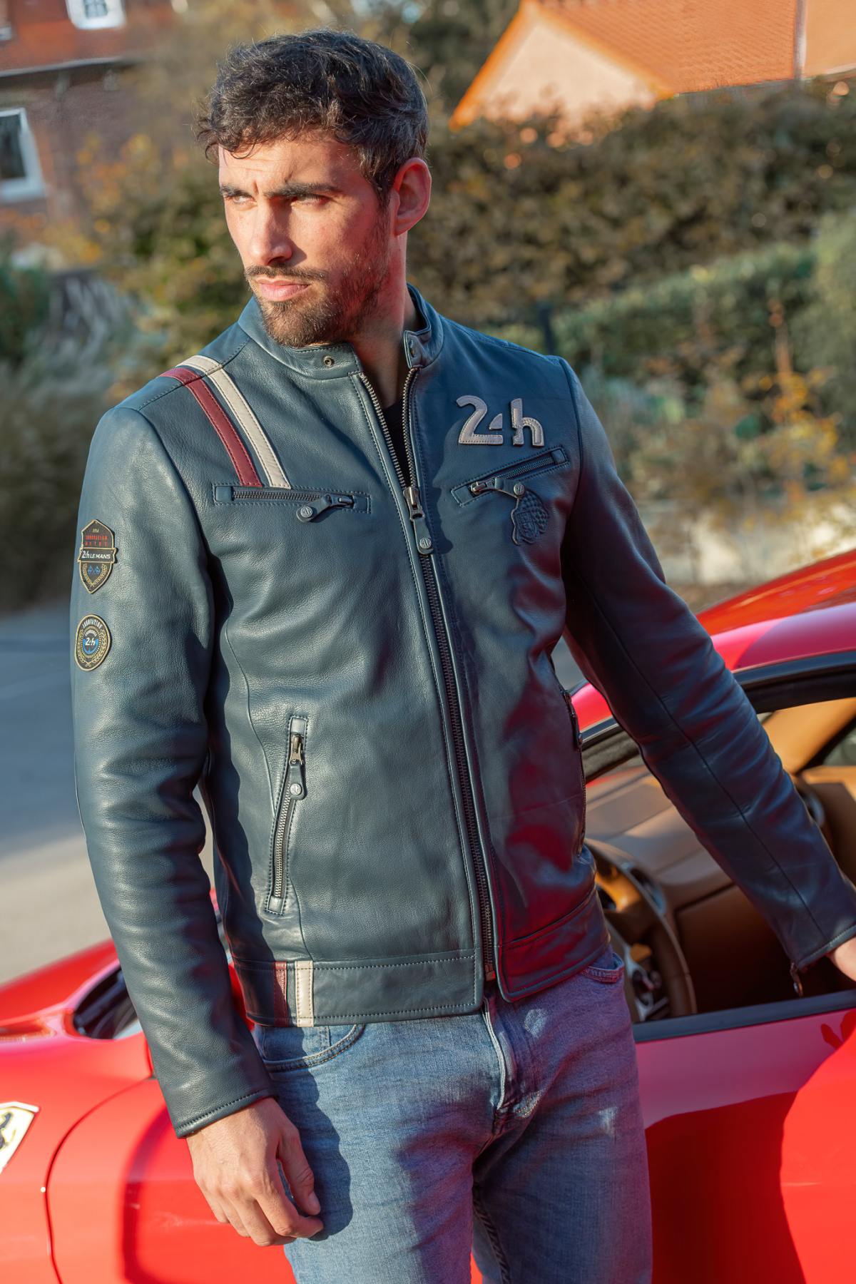 Royal blue leather racing jacket 24h Le Mans - Image n°6