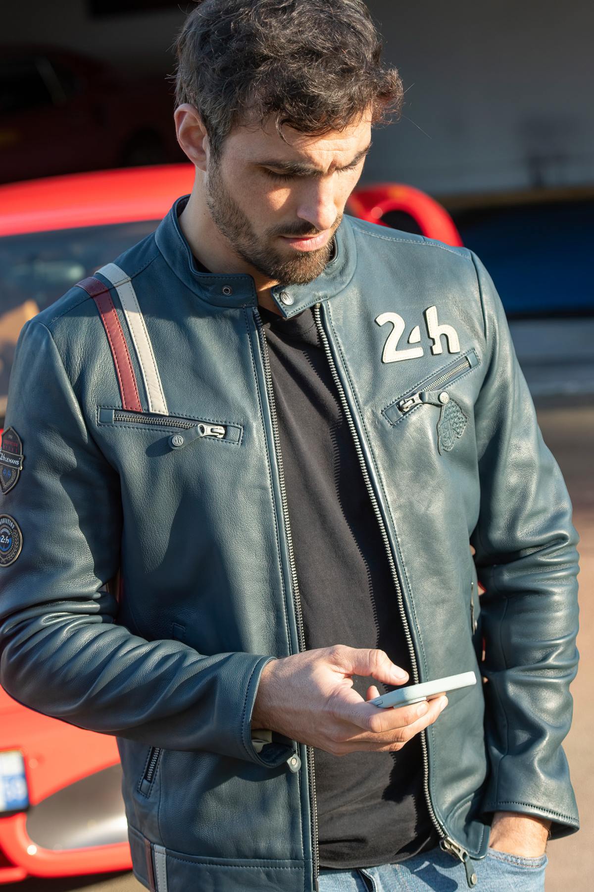 Royal blue leather racing jacket 24h Le Mans - Image n°2