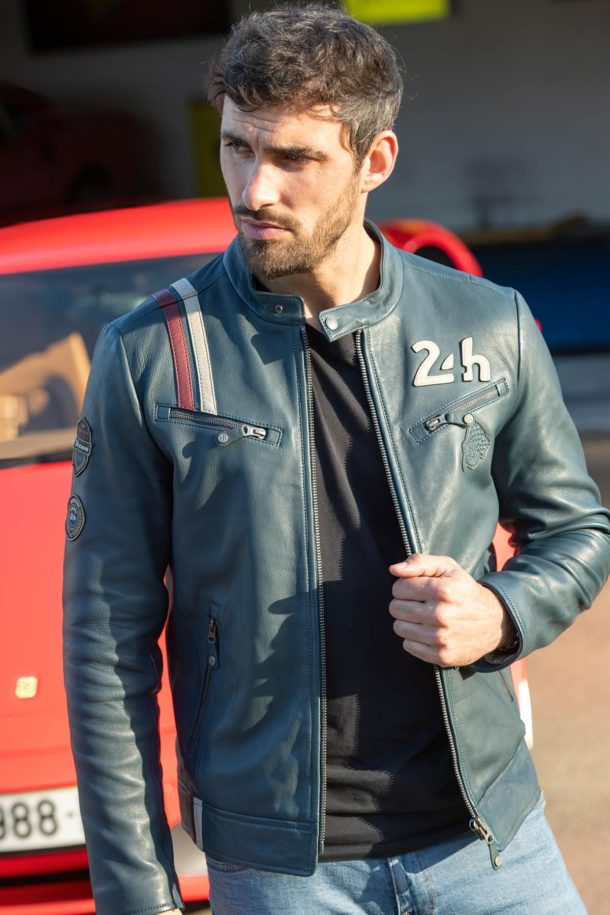 Royal blue leather racing jacket 24h Le Mans - Image n°5