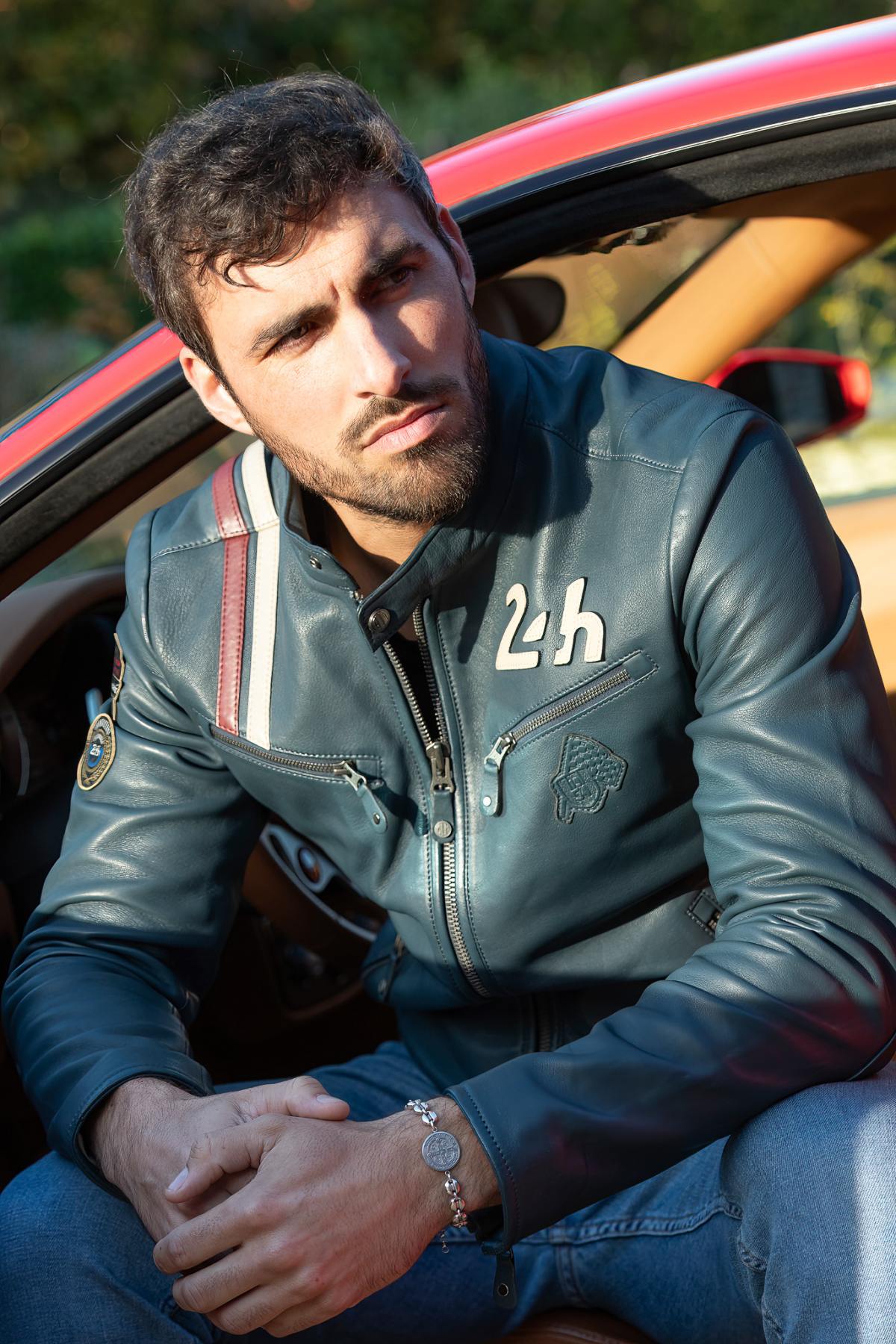 Royal blue leather racing jacket 24h Le Mans - Image n°7