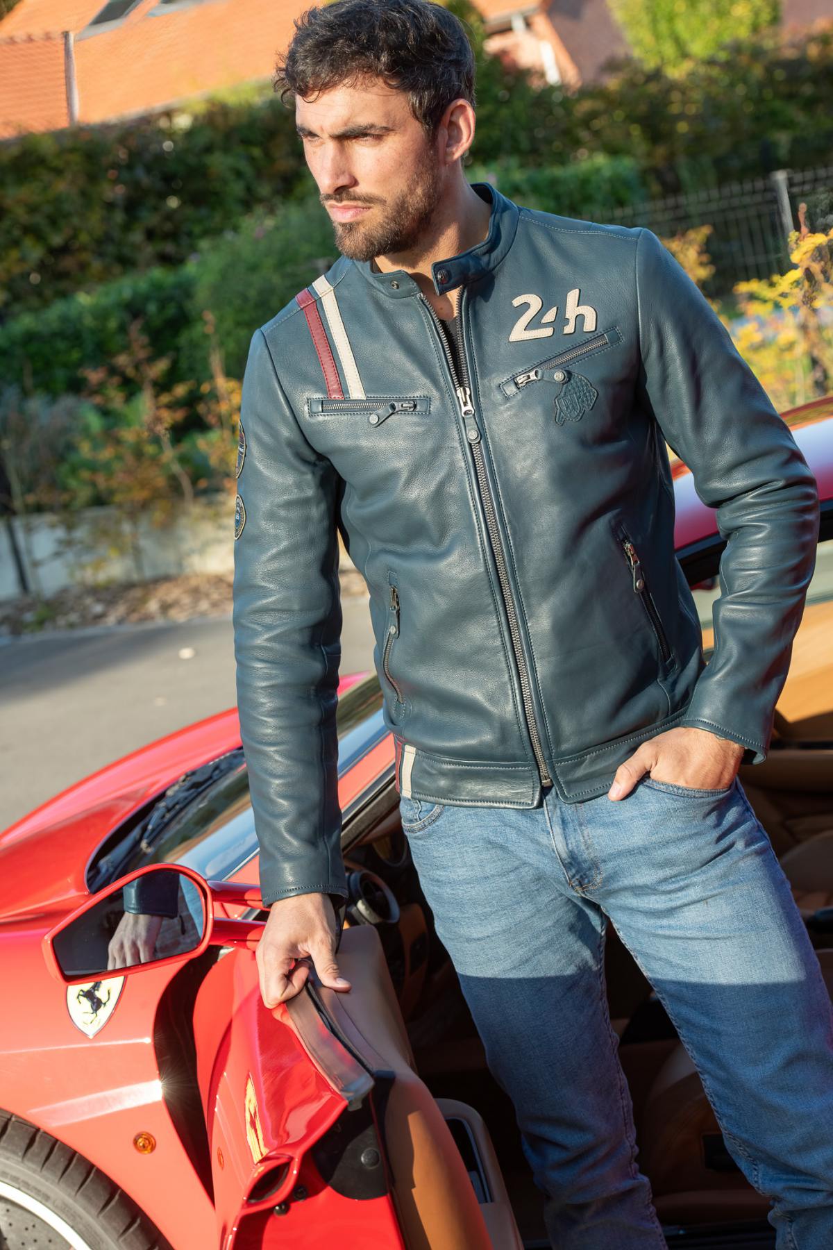 Royal blue leather racing jacket 24h Le Mans - Image n°1