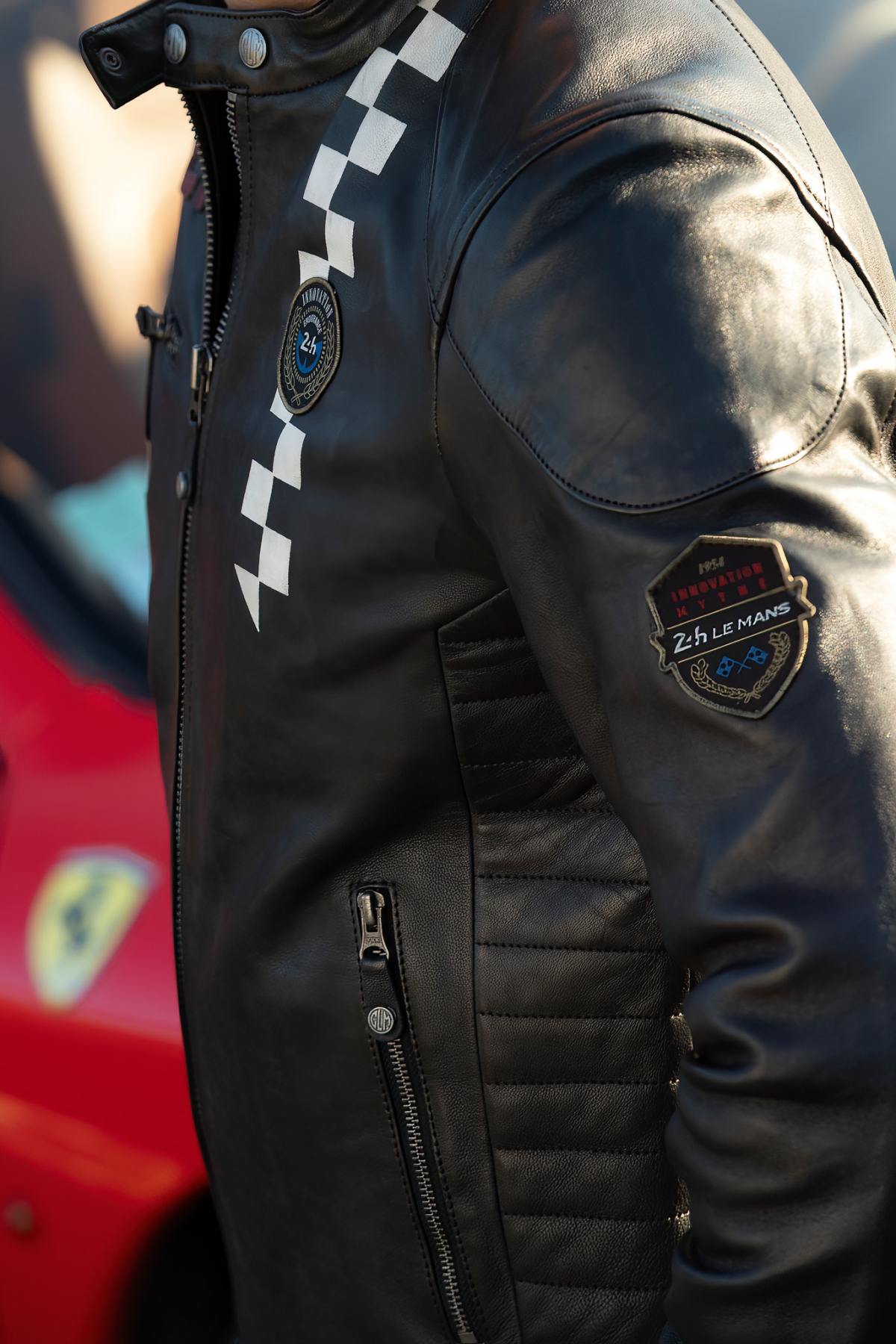 Black leather jacket with racing stripe - Image n°5