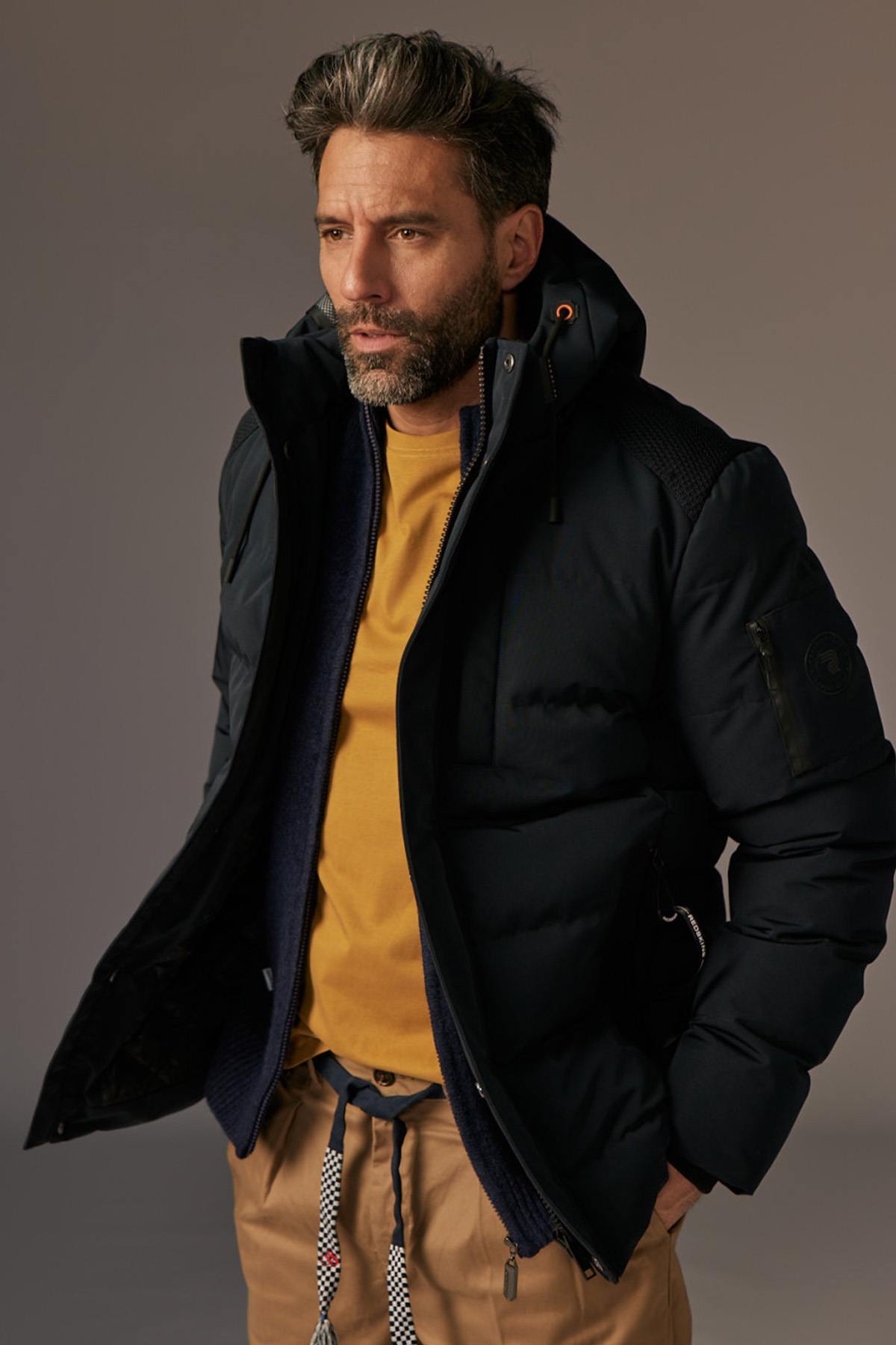 Dark Navy Blue Hooded Down Jacket for Men - Image n°4