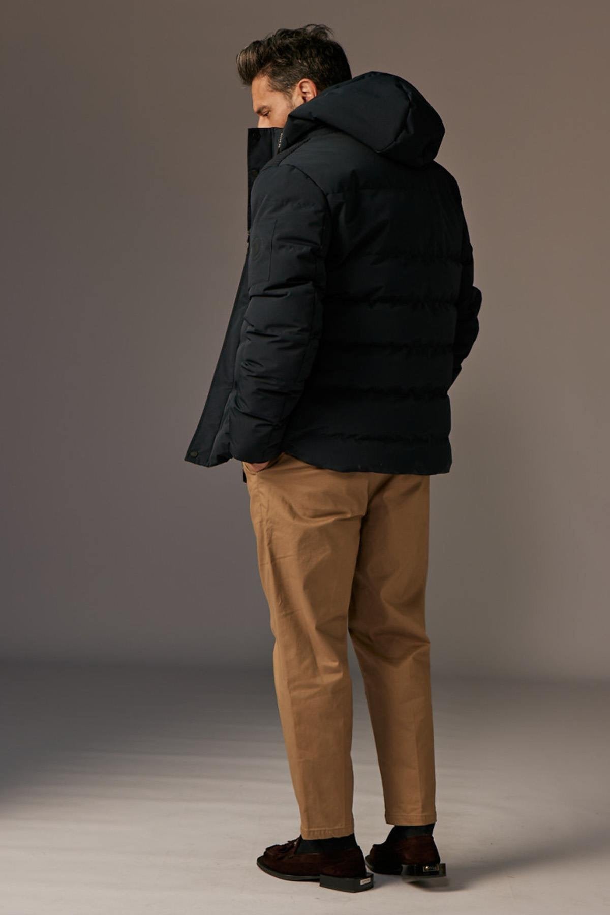 Dark Navy Blue Hooded Down Jacket for Men - Image n°2