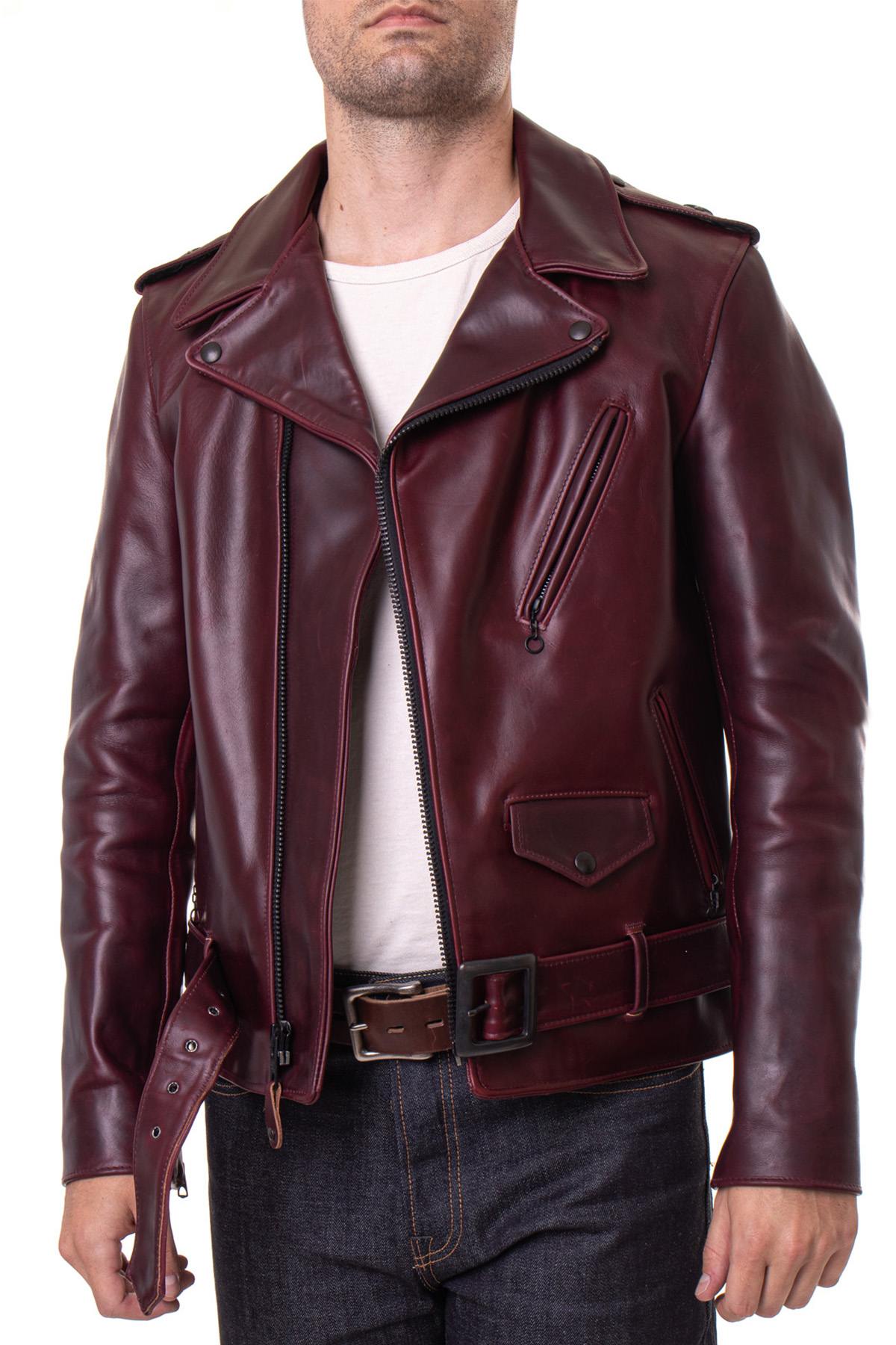 Thick and sturdy perfecto in burgundy leather Made in USA - Image n°5