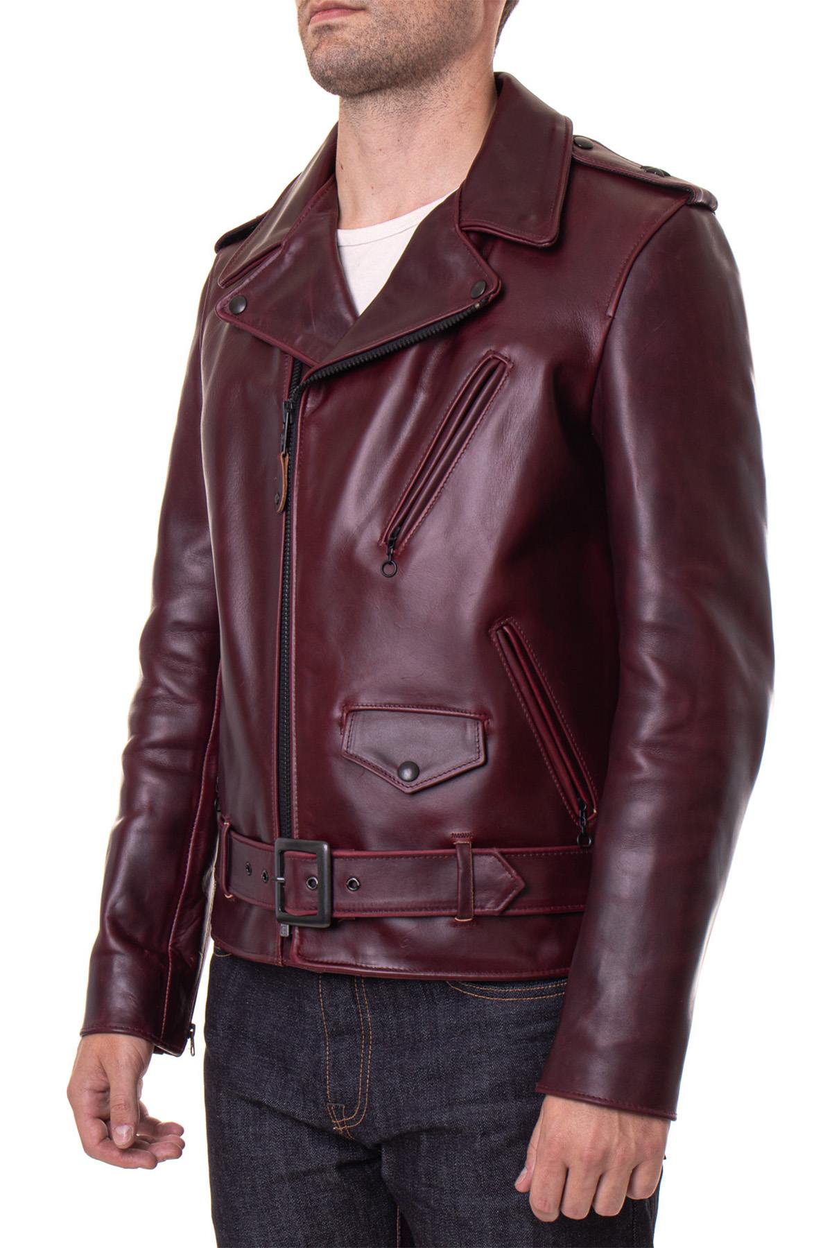 Thick and sturdy perfecto in burgundy leather Made in USA - Image n°7