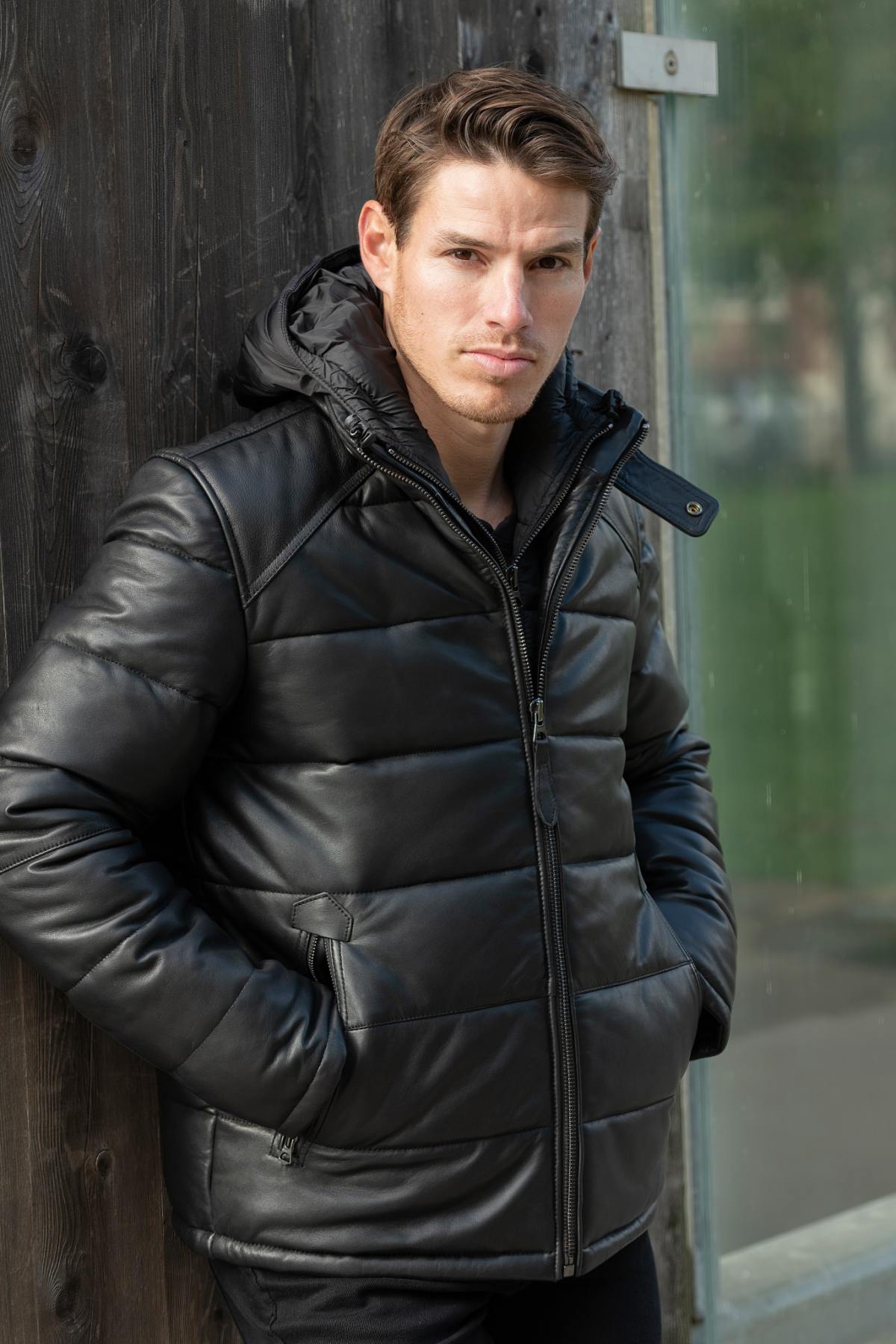 Sportswear leather down jacket - Image n°5