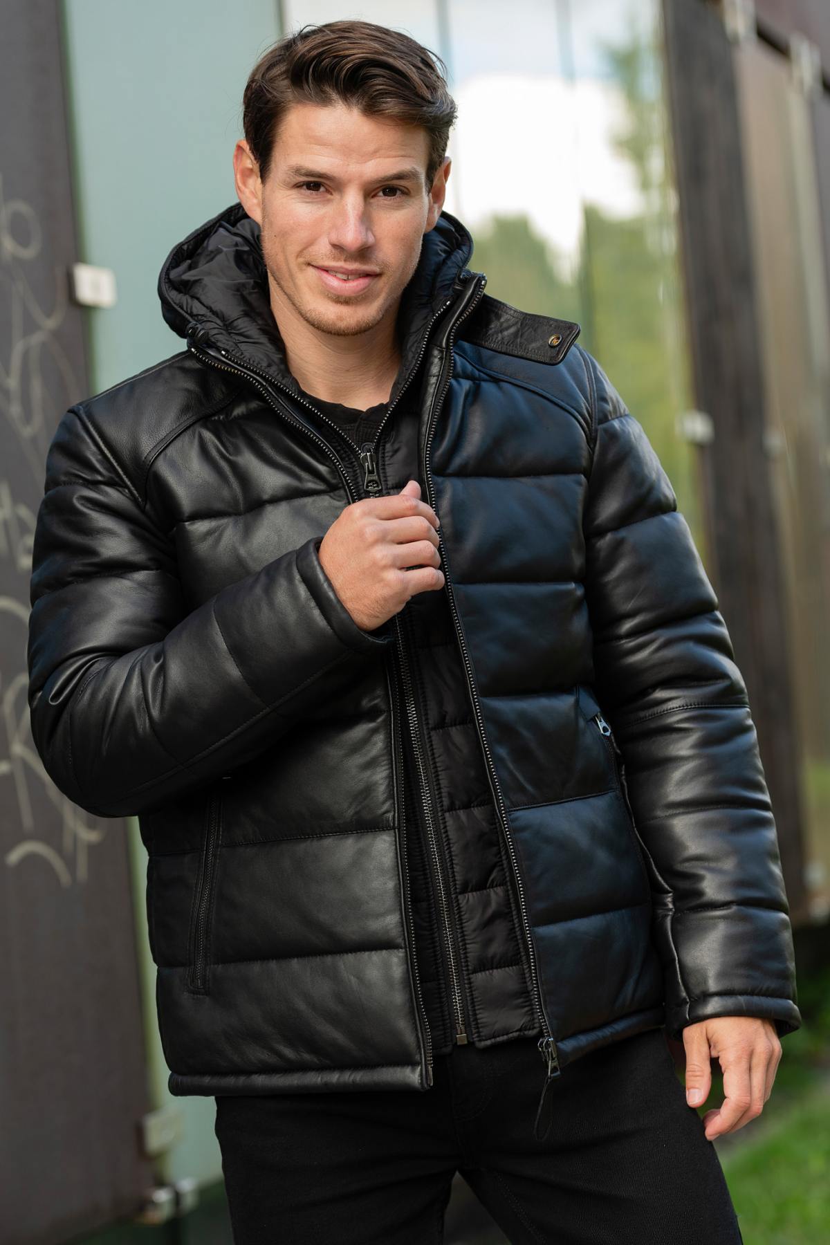 Sportswear leather down jacket - Image n°6