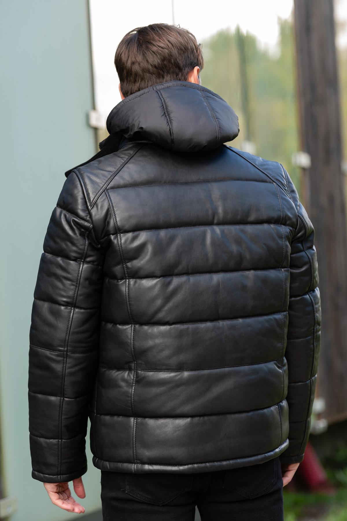 Sportswear leather down jacket - Image n°3