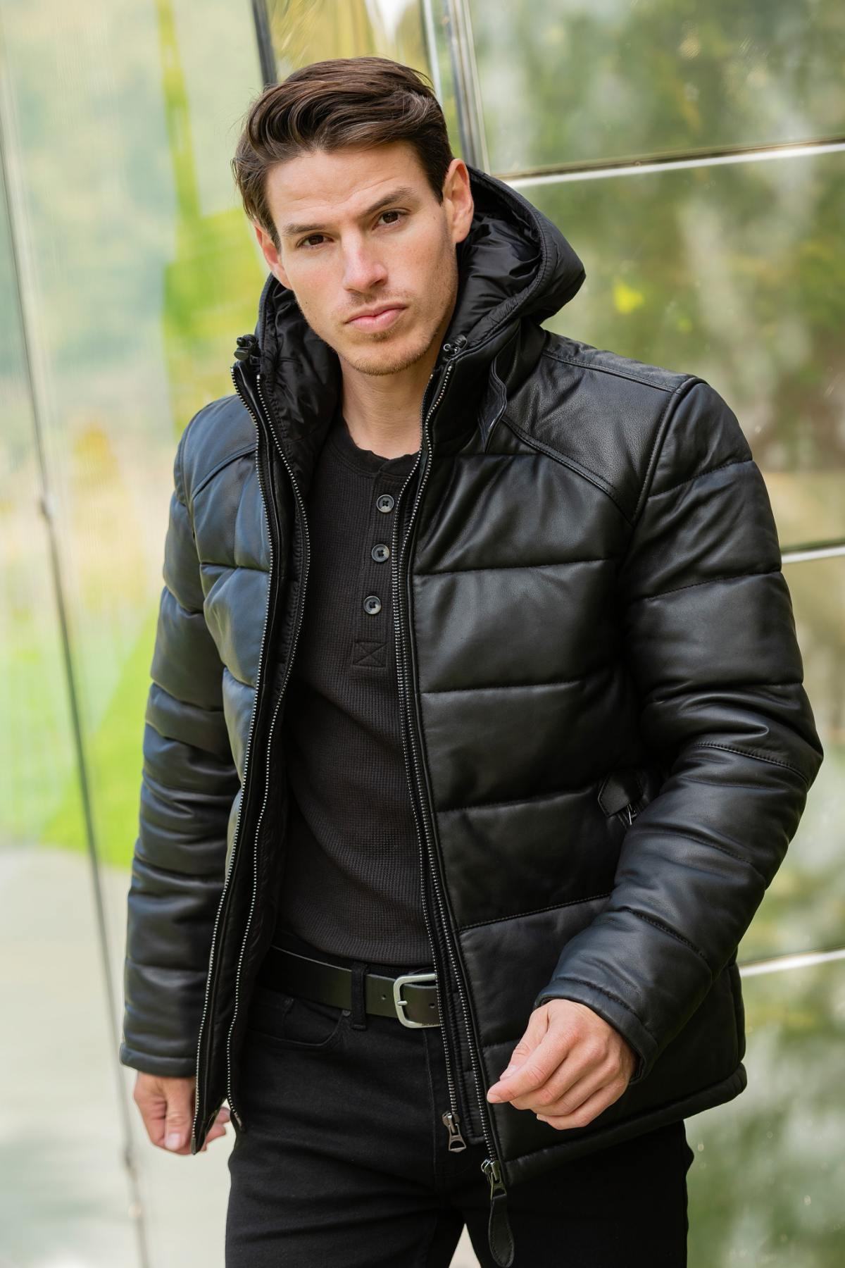 Sportswear leather down jacket - Image n°2