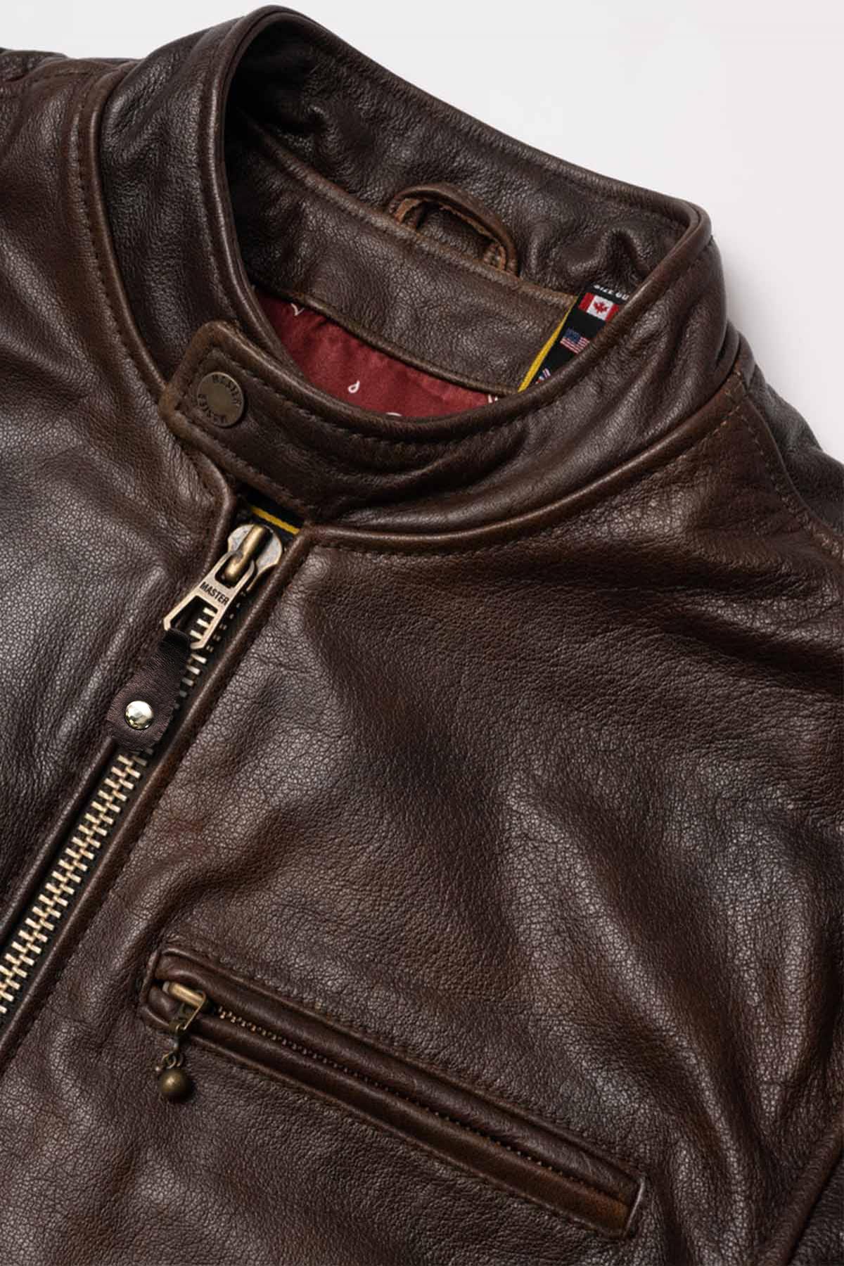 Quality leather jacket with vintage biker collar - Image n°11