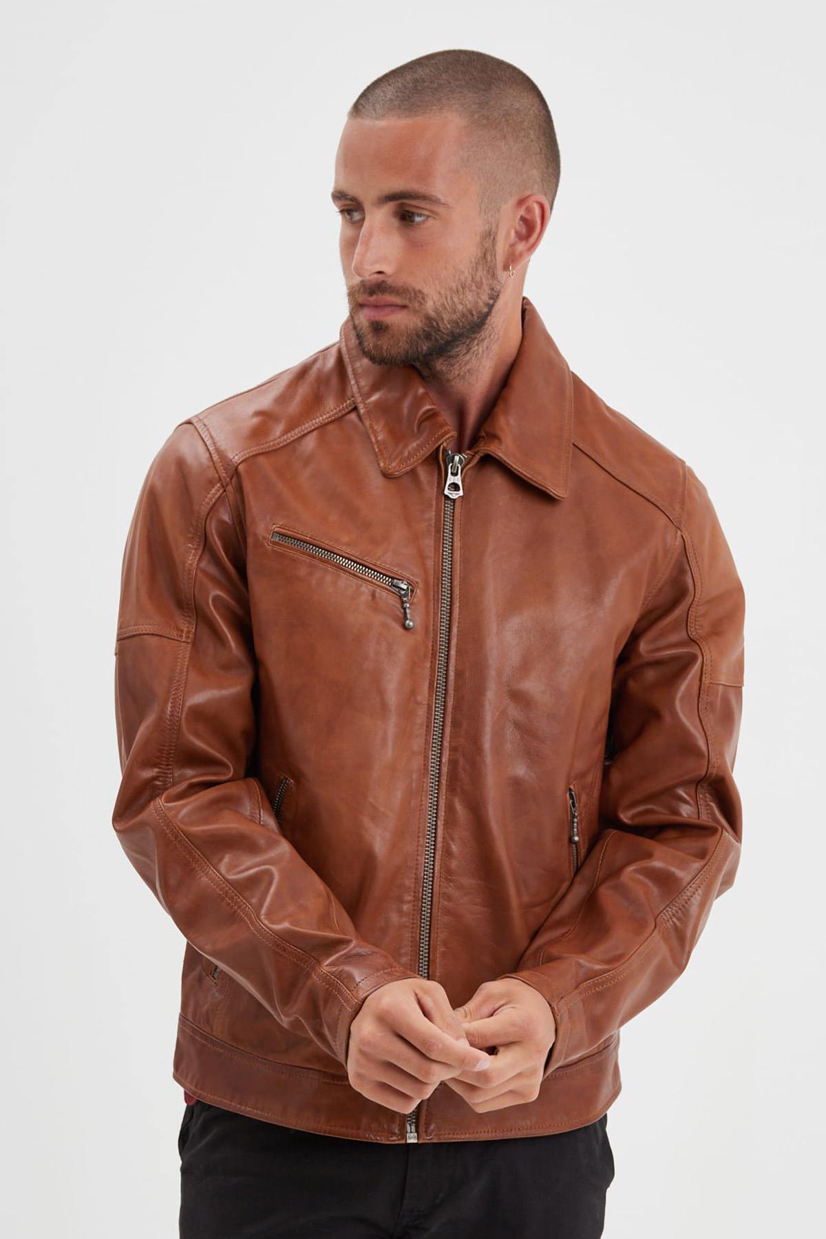 Retro style thick leather jacket - Image n°5