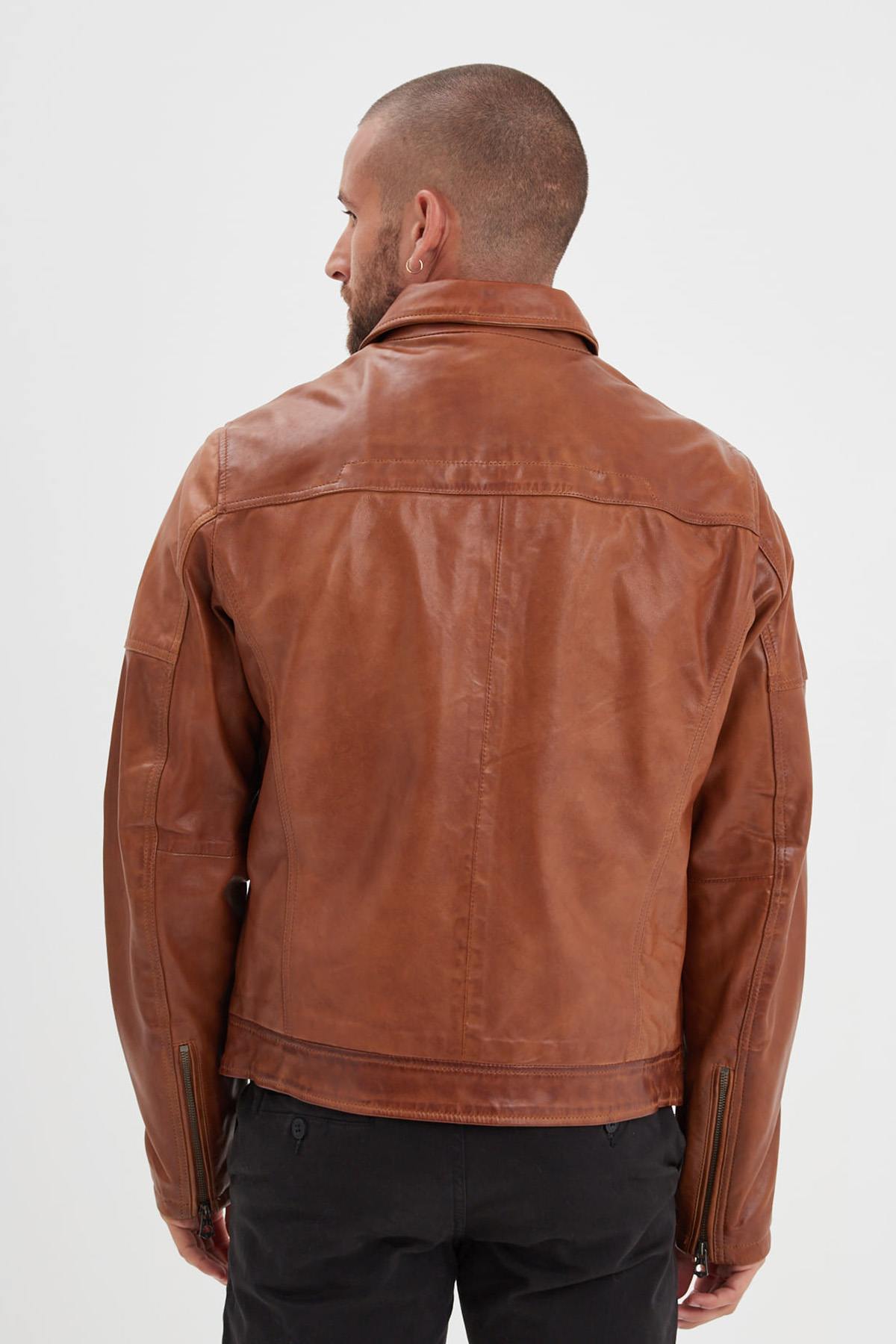 Retro style thick leather jacket - Image n°4