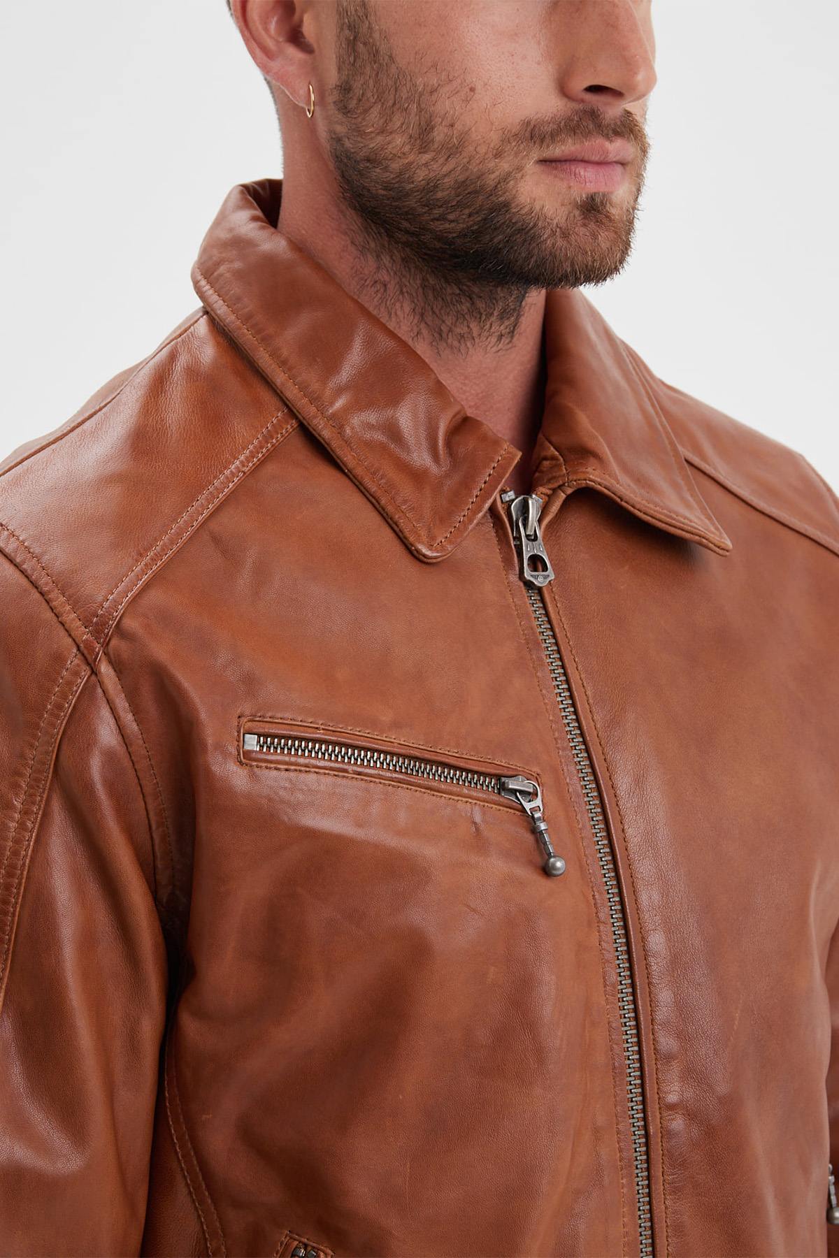 Retro style thick leather jacket - Image n°2