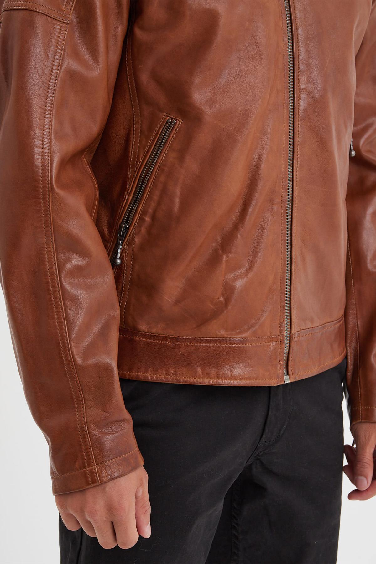 Retro style thick leather jacket - Image n°6