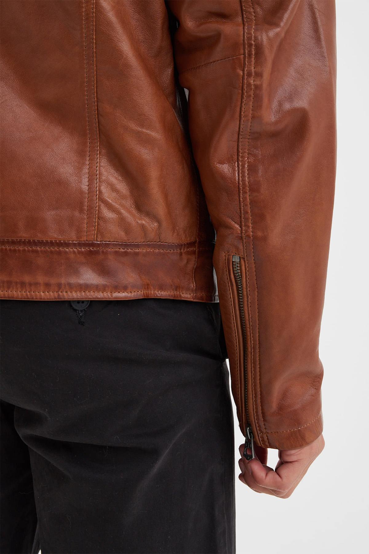 Retro style thick leather jacket - Image n°7