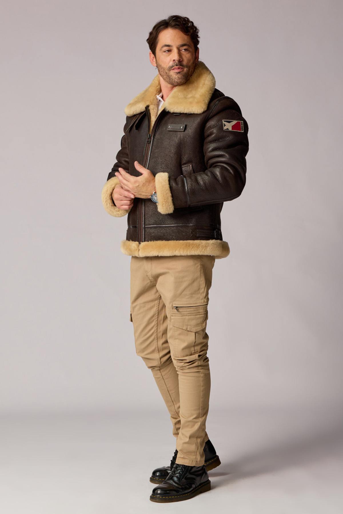 Brown Sheepskin Bomber Jacket Licensed by Patrouille de France - Image n°3