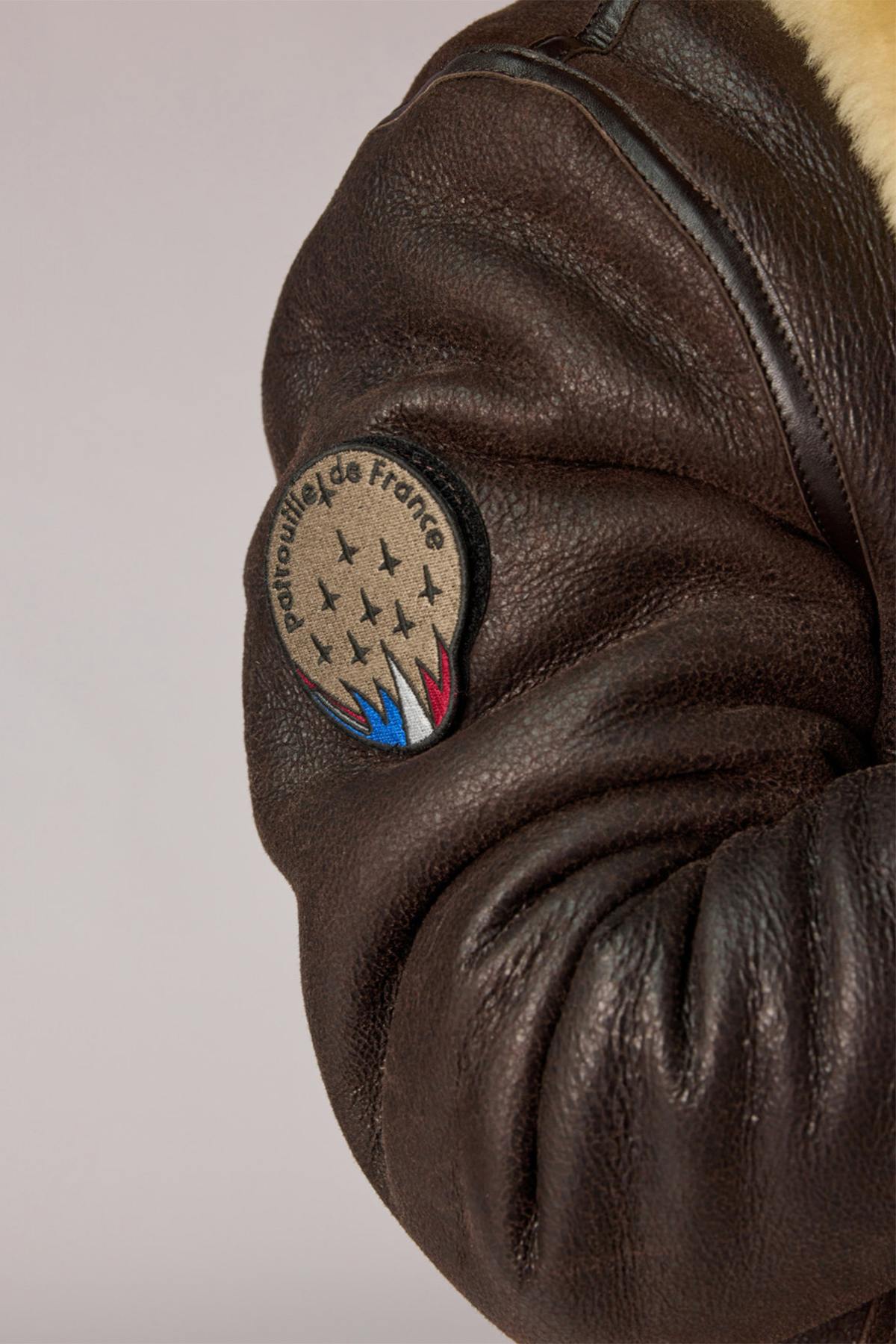 Brown Sheepskin Bomber Jacket Licensed by Patrouille de France - Image n°2