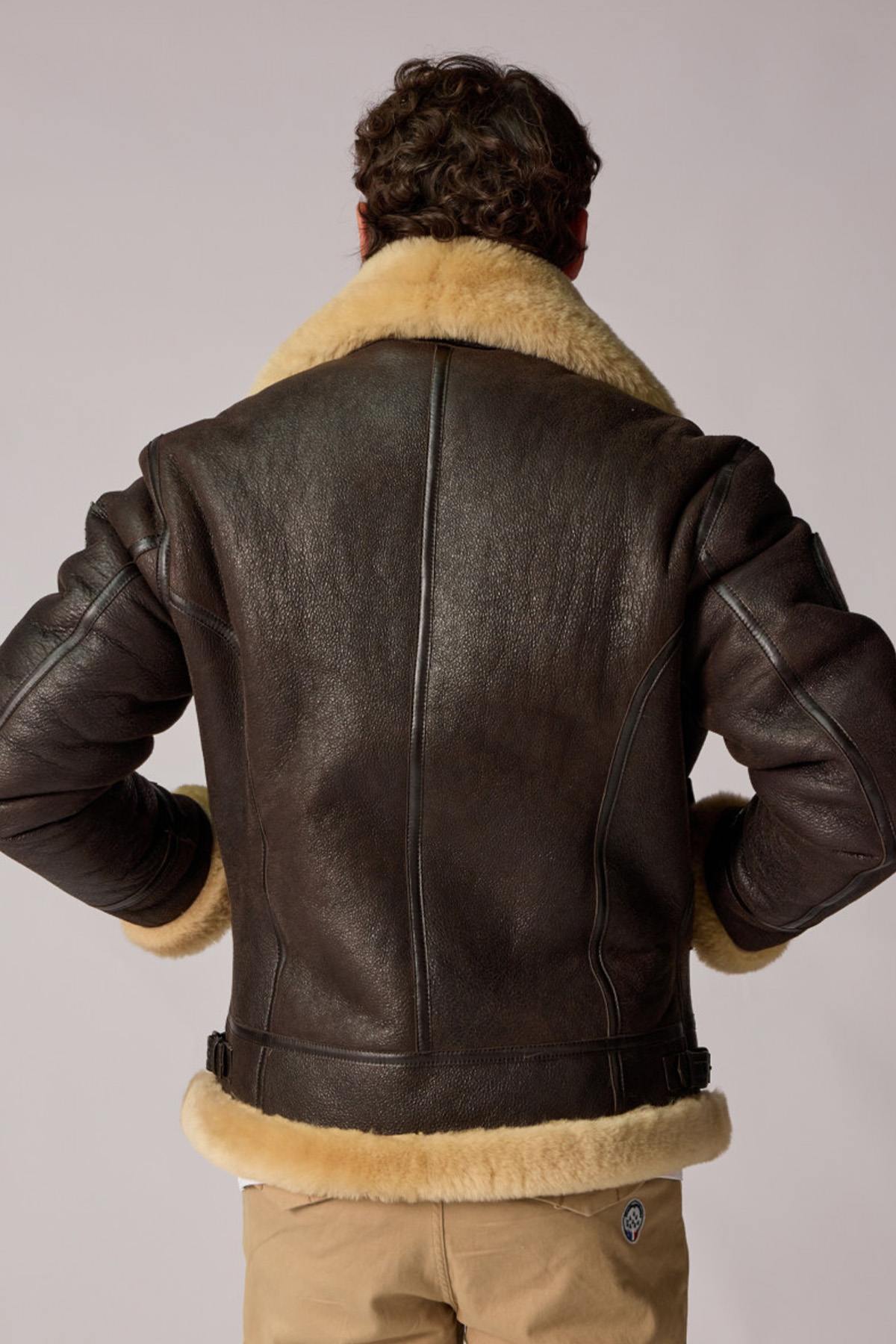 Brown Sheepskin Bomber Jacket Licensed by Patrouille de France - Image n°5