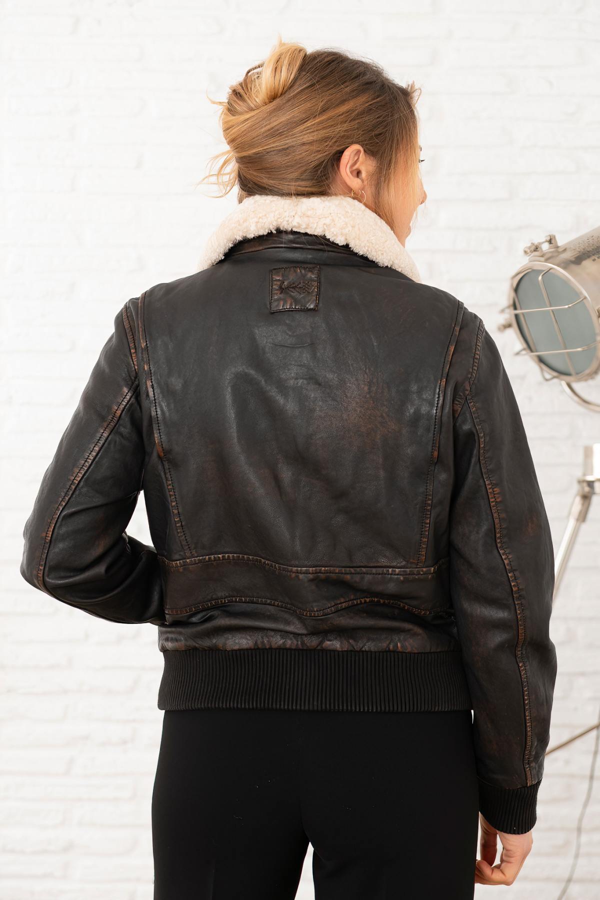 Black distressed leather bomber jacket - Image n°3