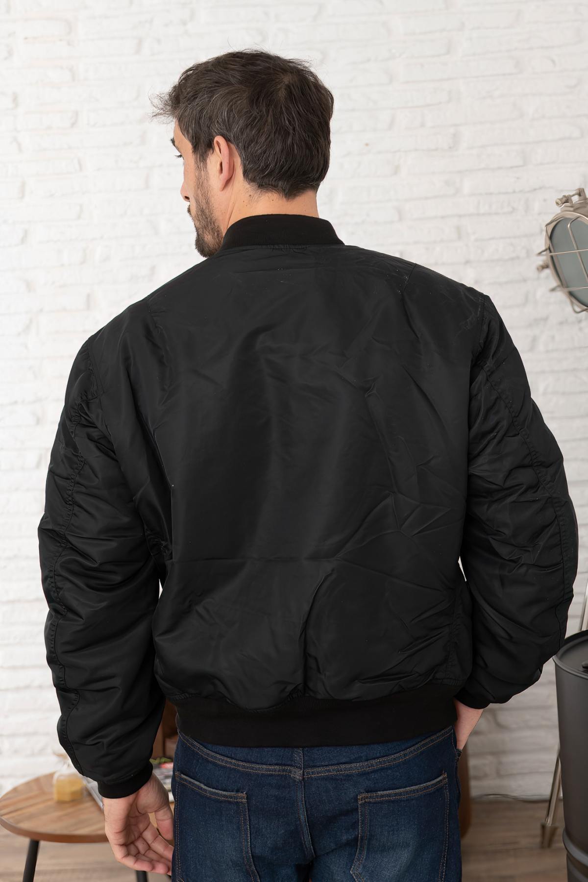 Black Recycled Nylon Washed MA-1 Bomber Jacket - Image n°3